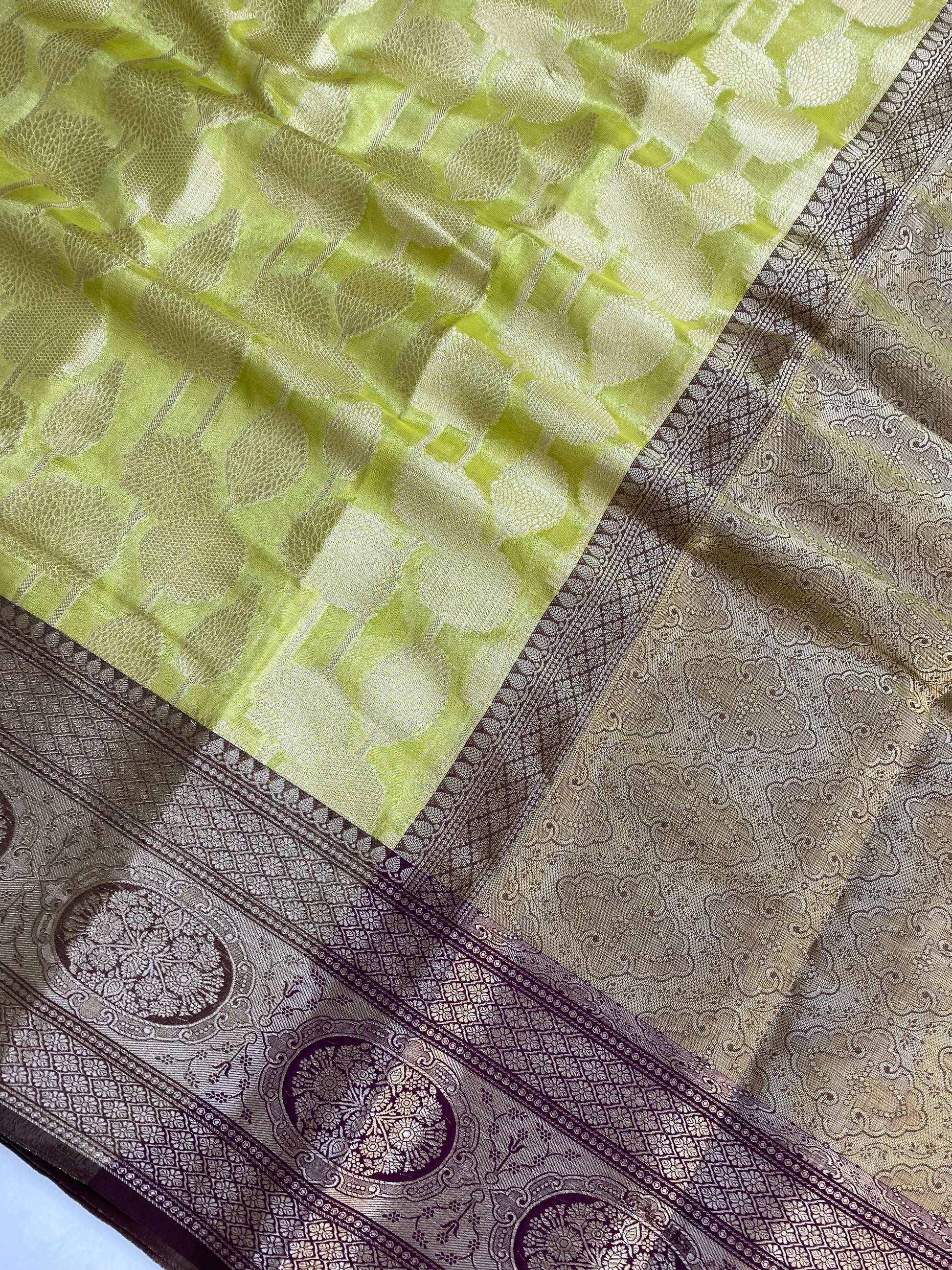 Contrast Border and Pallu Tissue Silk Banarasi Saree
