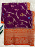 Magenta monga silk minakari Banarasi Saree