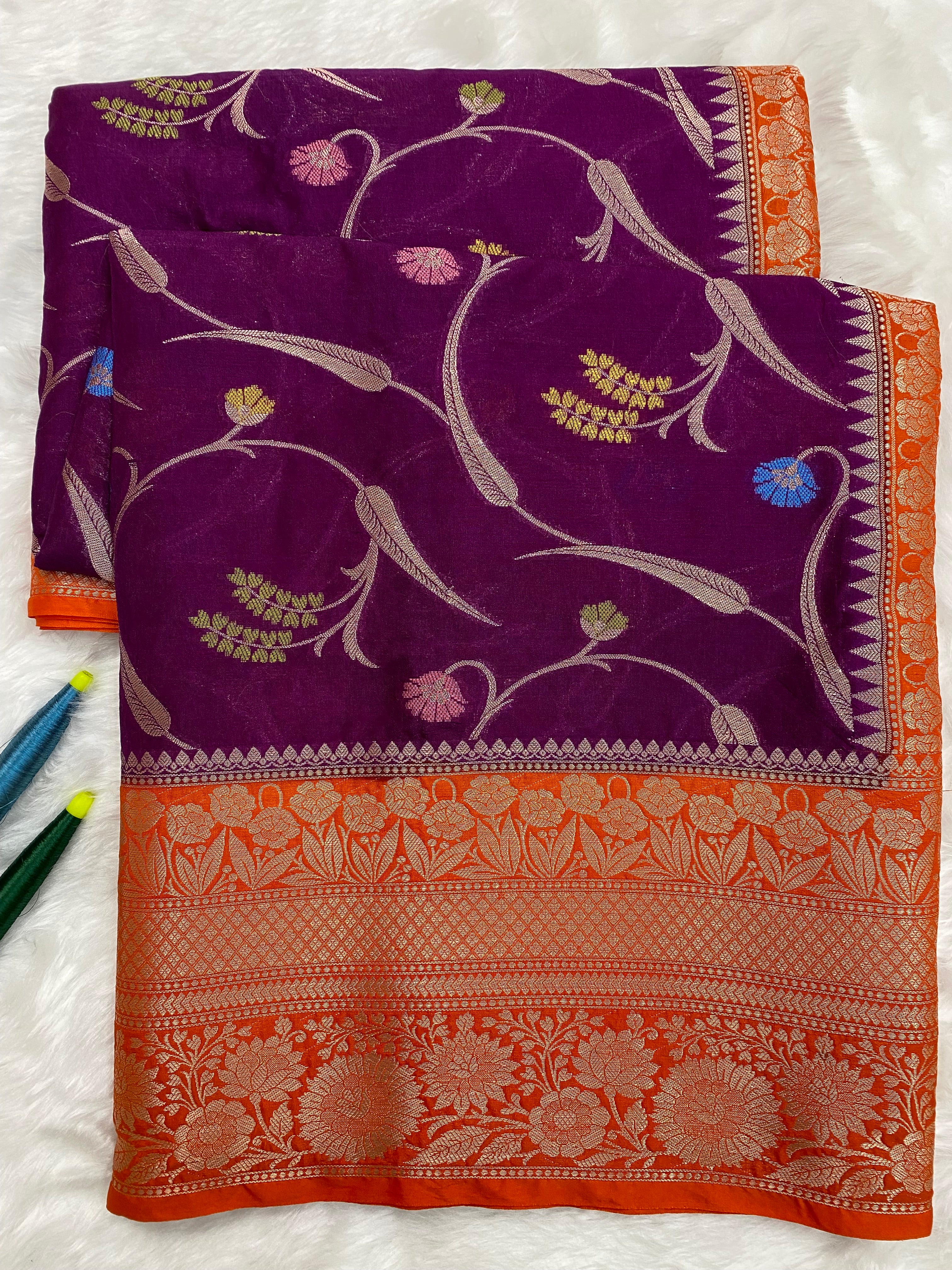 Magenta monga silk minakari Banarasi Saree