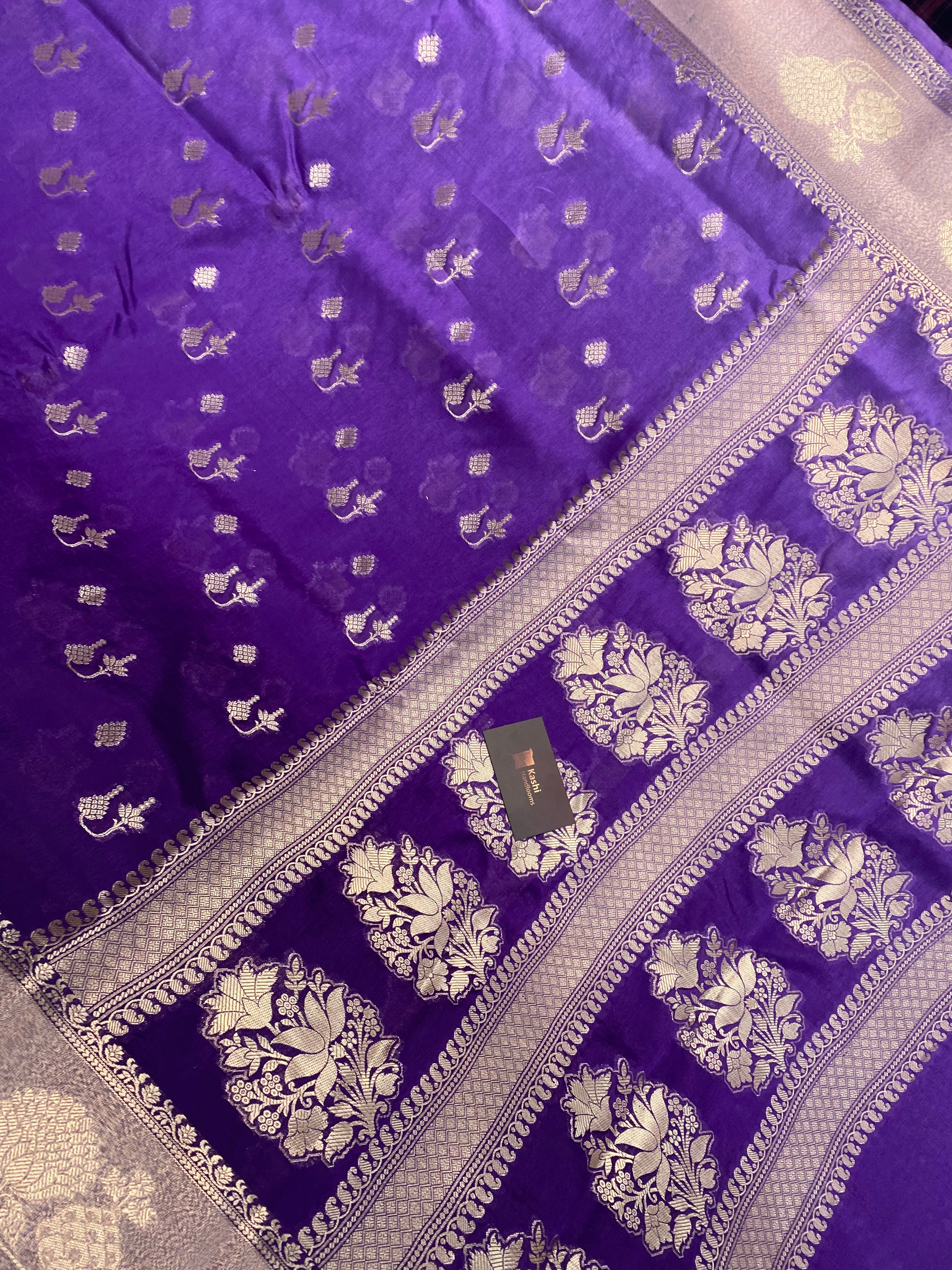 Purple semi Raw mango Banarasi saree