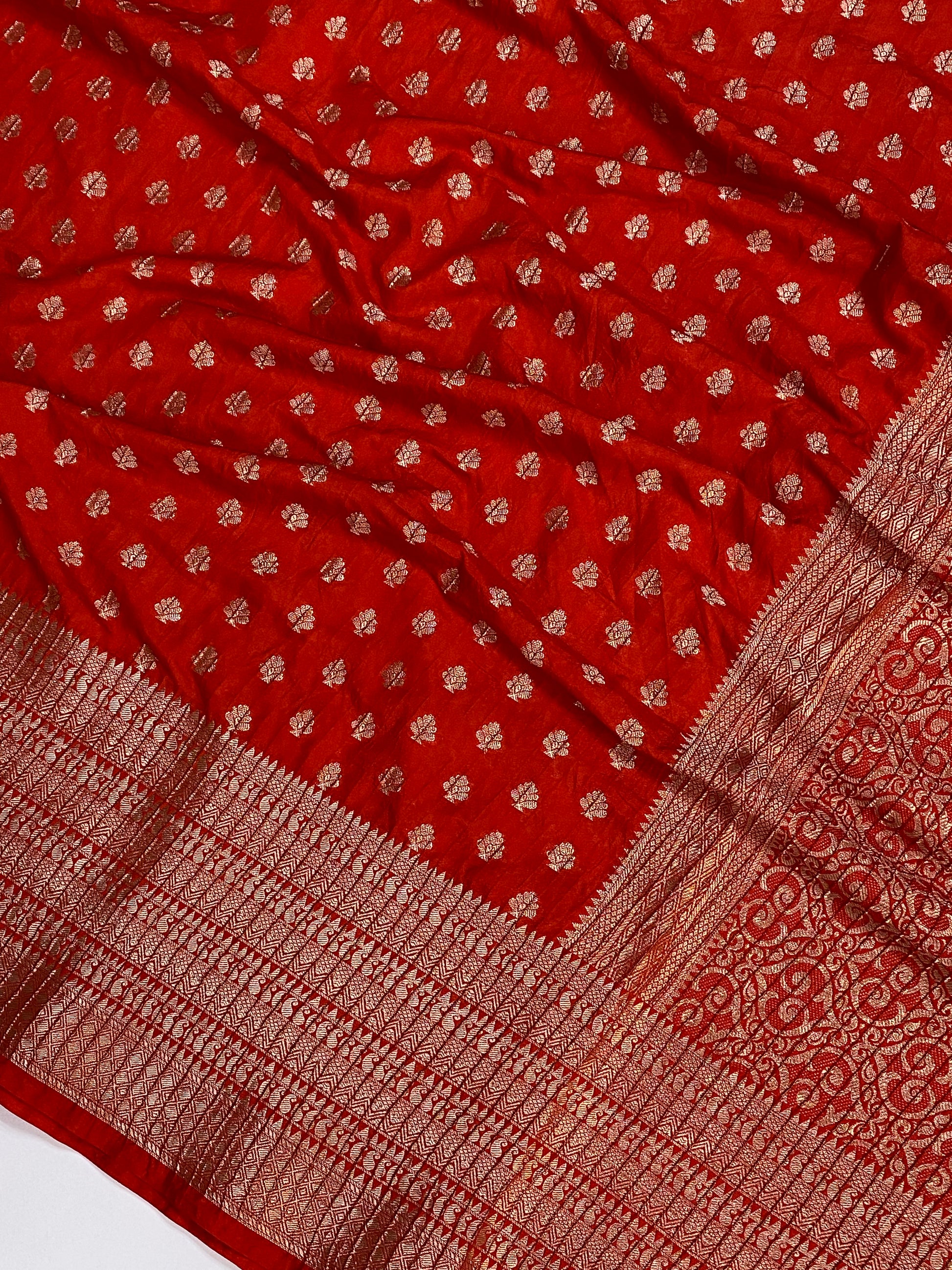 Red Boarder Buti with Crush Chinya Silk Banarasi Saree