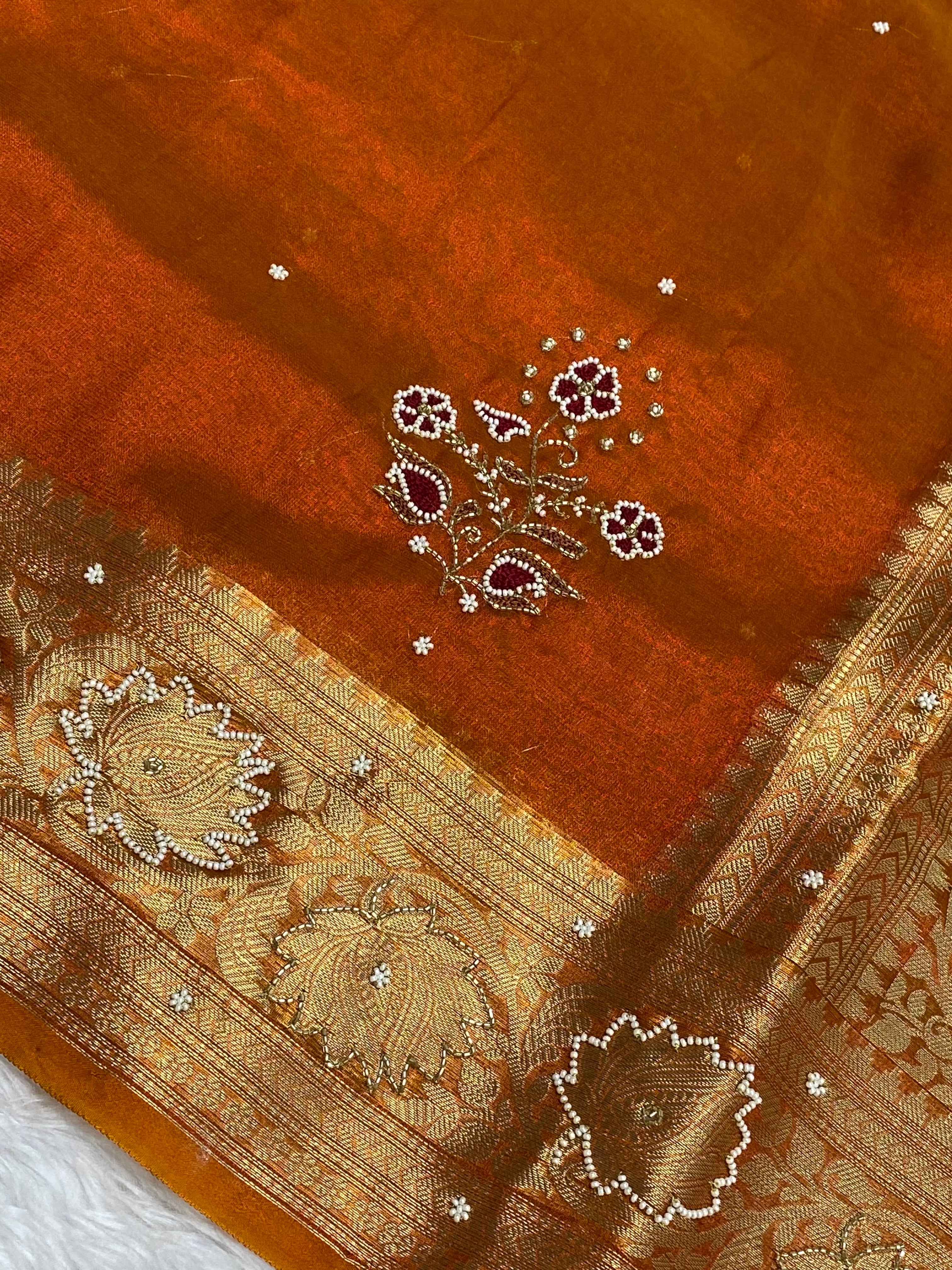 Tissue silk Banarasi saree with handwork