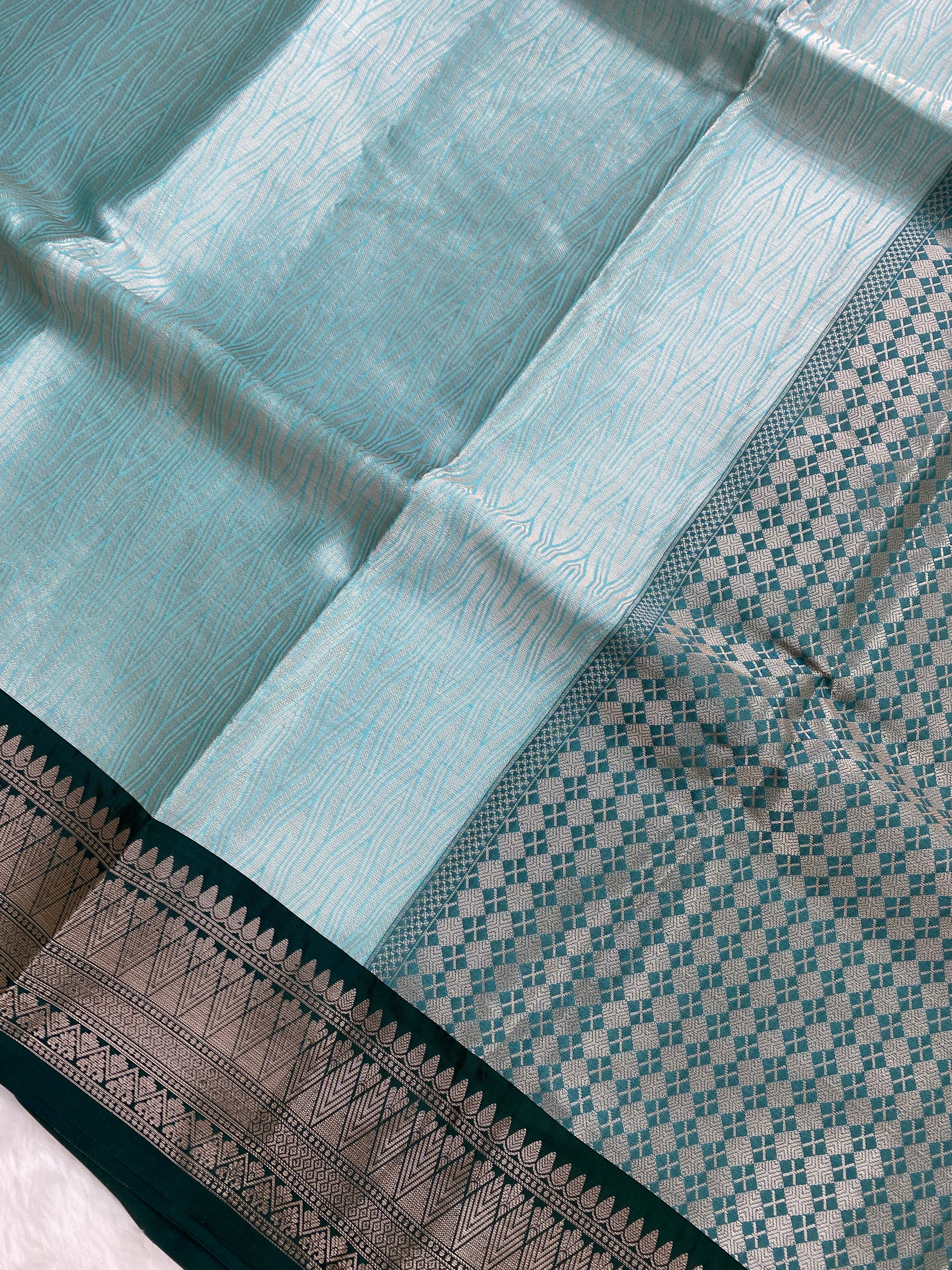 Aqua Blue Brocade Tissue Silk Banarasi Saree