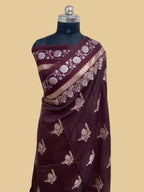 Wine semi Raw Mango Banarasi Saree