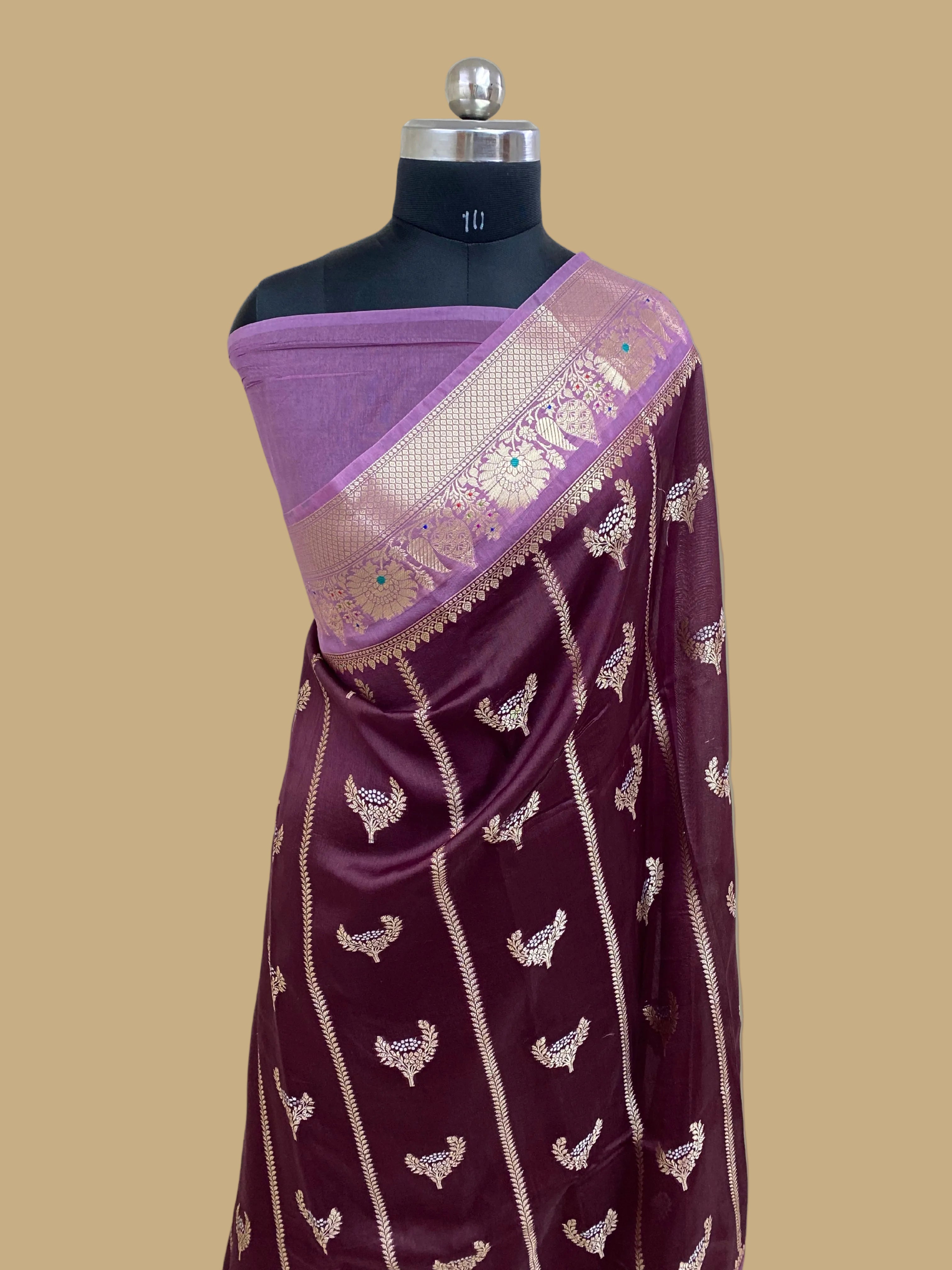 Wine Raw mango Banarasi Saree