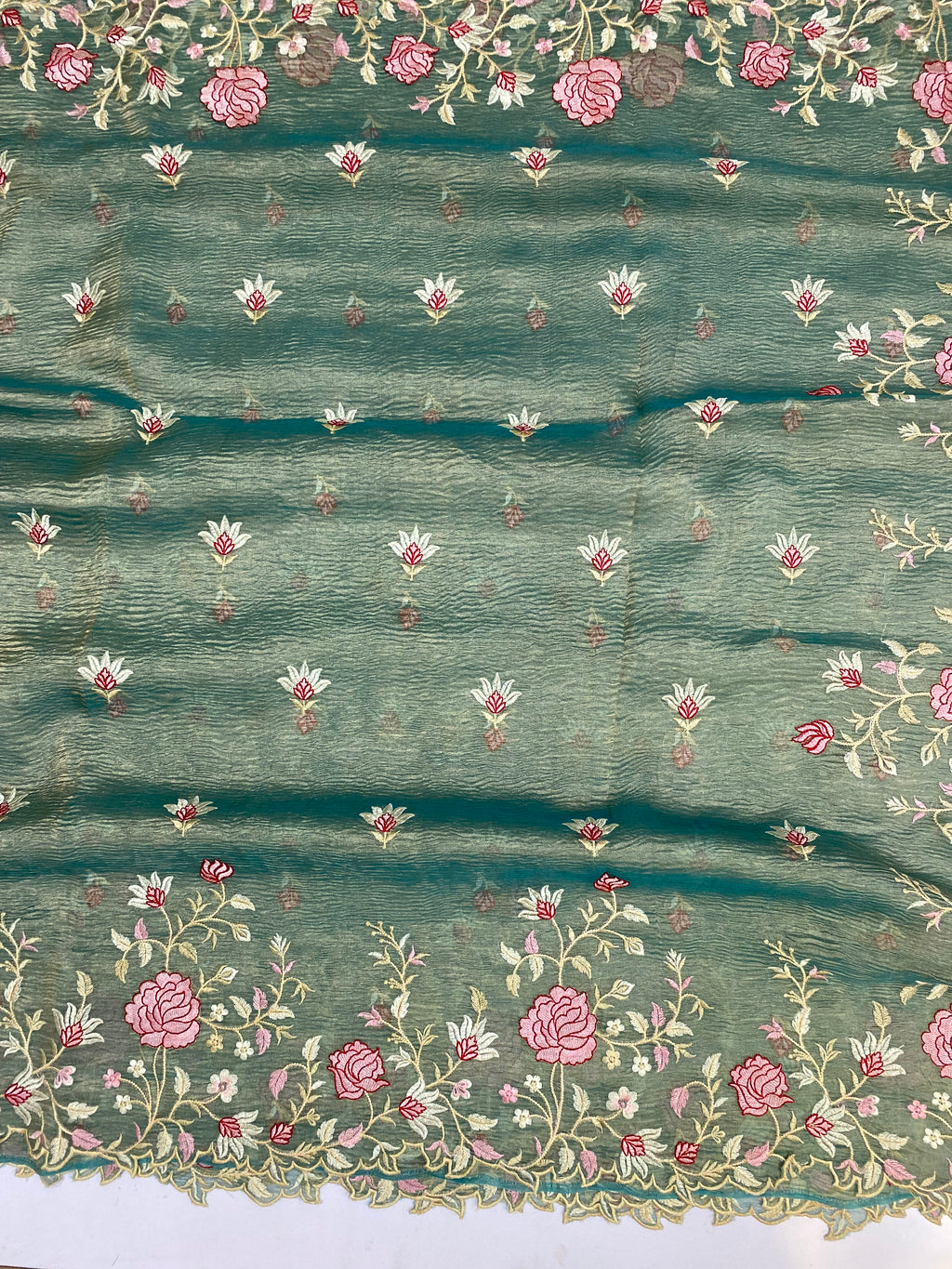Pure Tissue Silk with hand cutwork Embroidery Banarasi Saree
