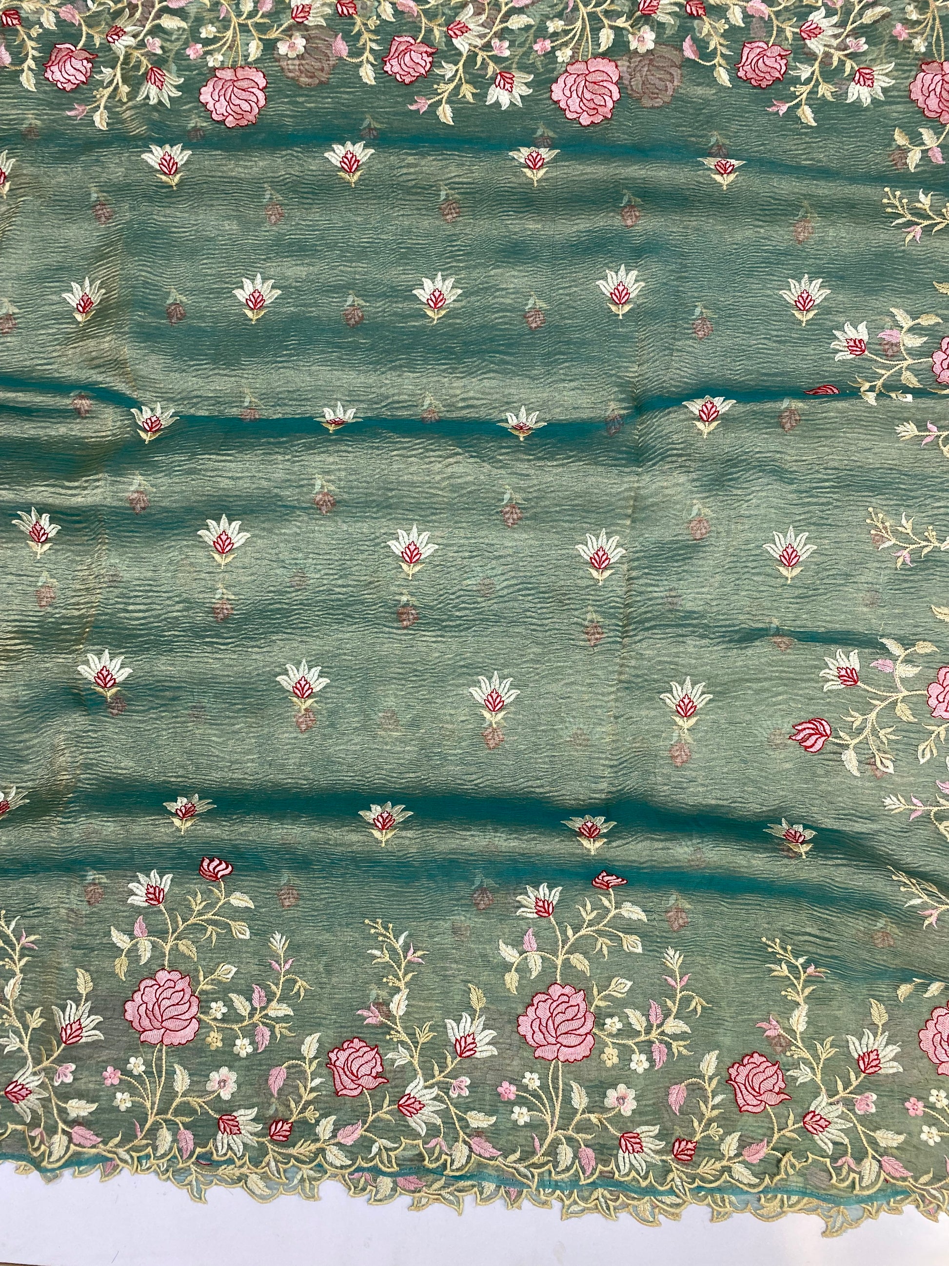 Pure Tissue Silk with hand cutwork Embroidery Banarasi Saree