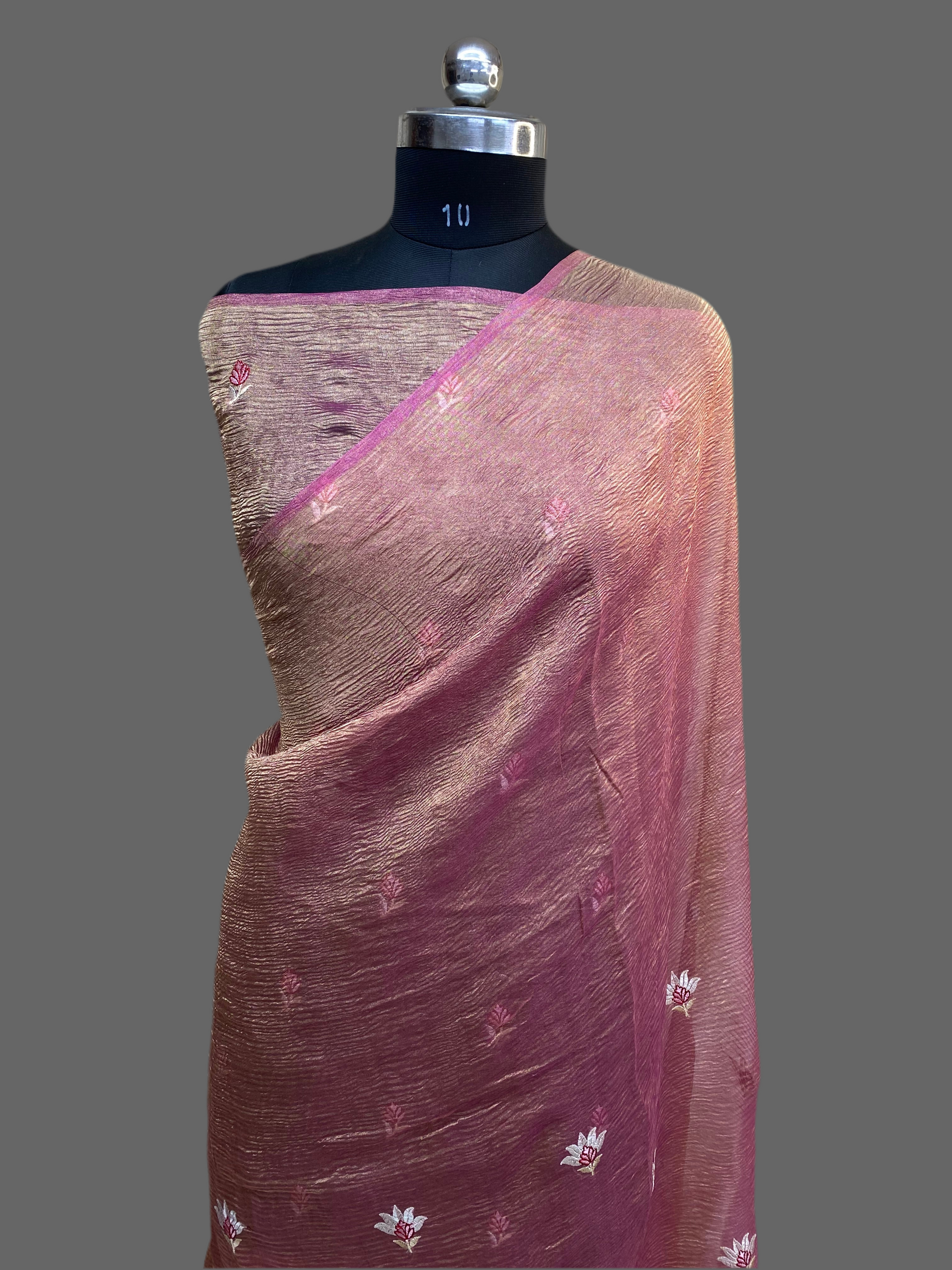 Pure Tissue Silk with hand cutwork Embroidery Banarasi Saree