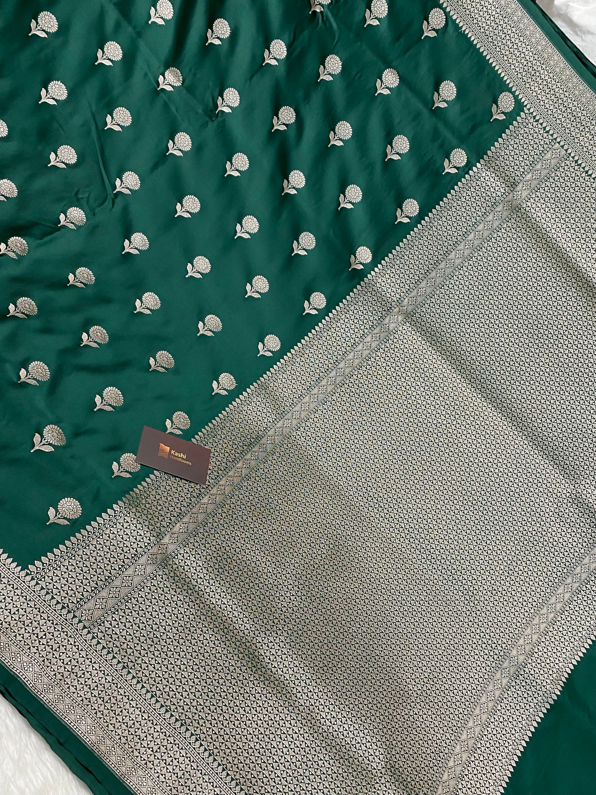Bottle green mashru silk banarasi saree