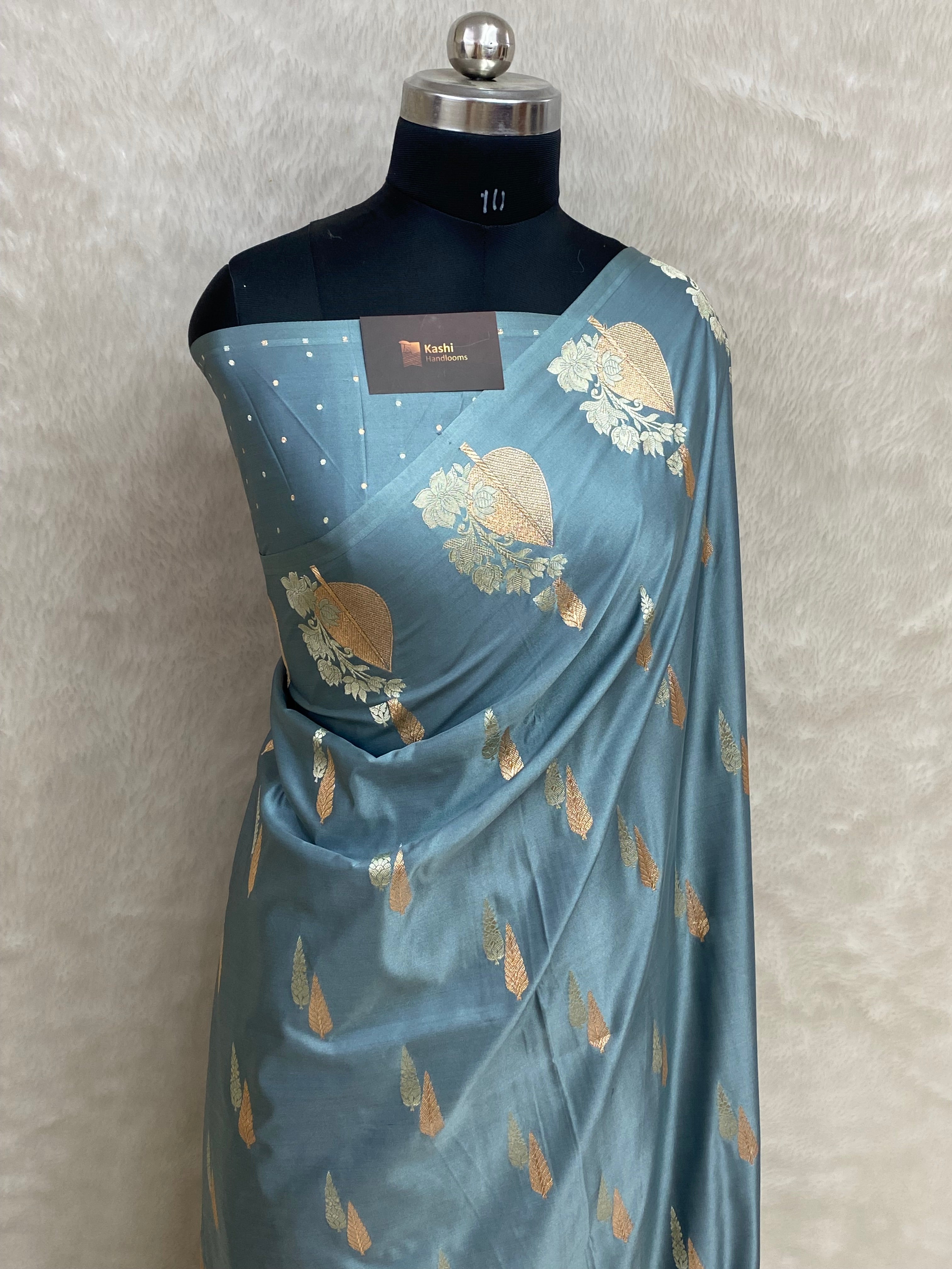 Grey mashru silk banarasi saree