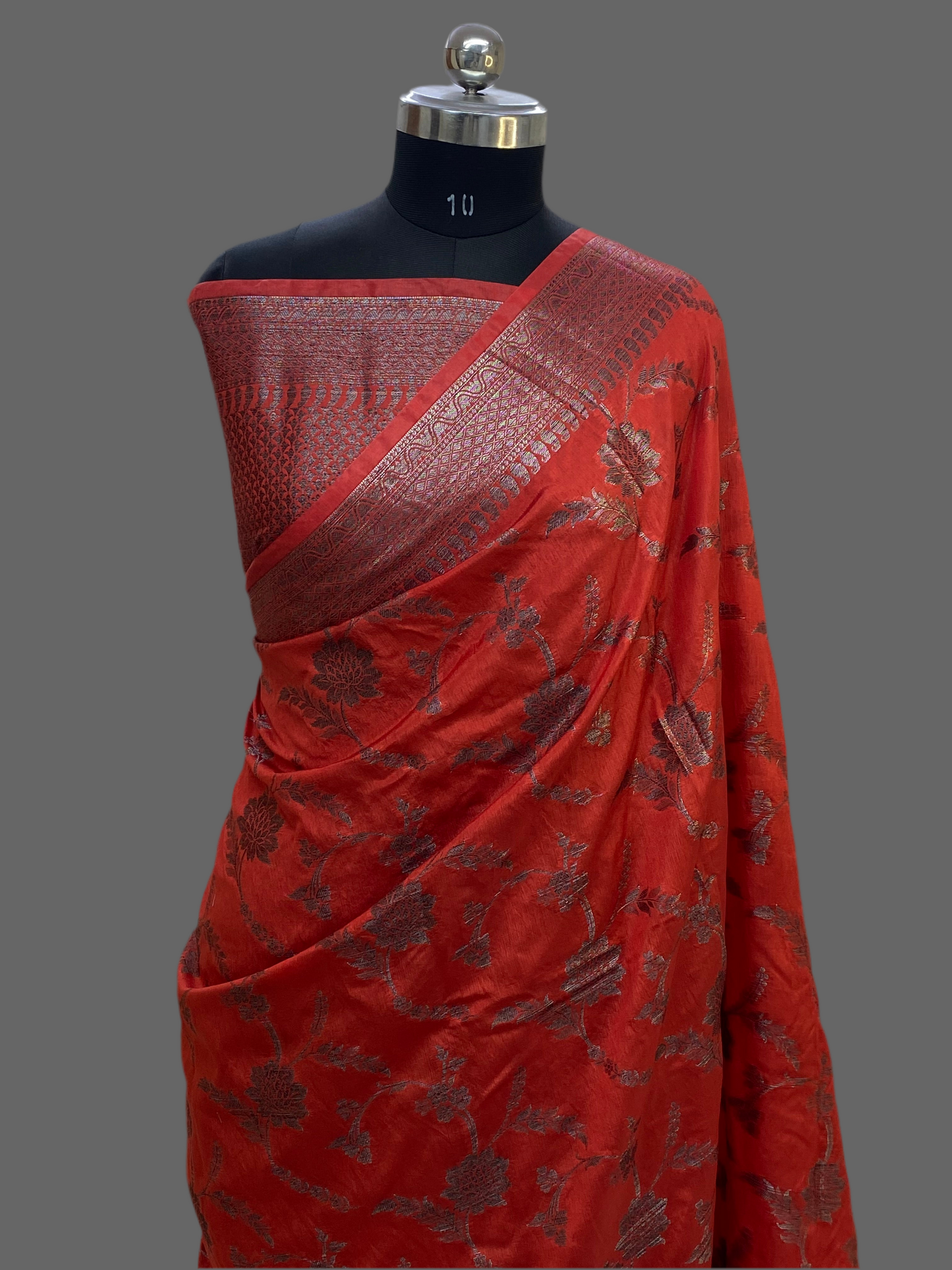Red Georgette Jangla Pattern Banarasi Saree
