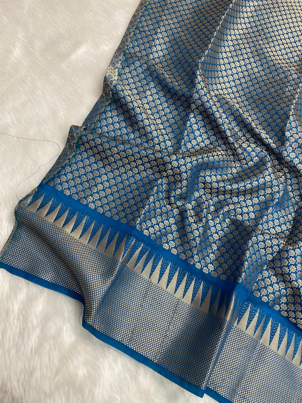Jerman Blue Viscose Cotton Banarasi Saree