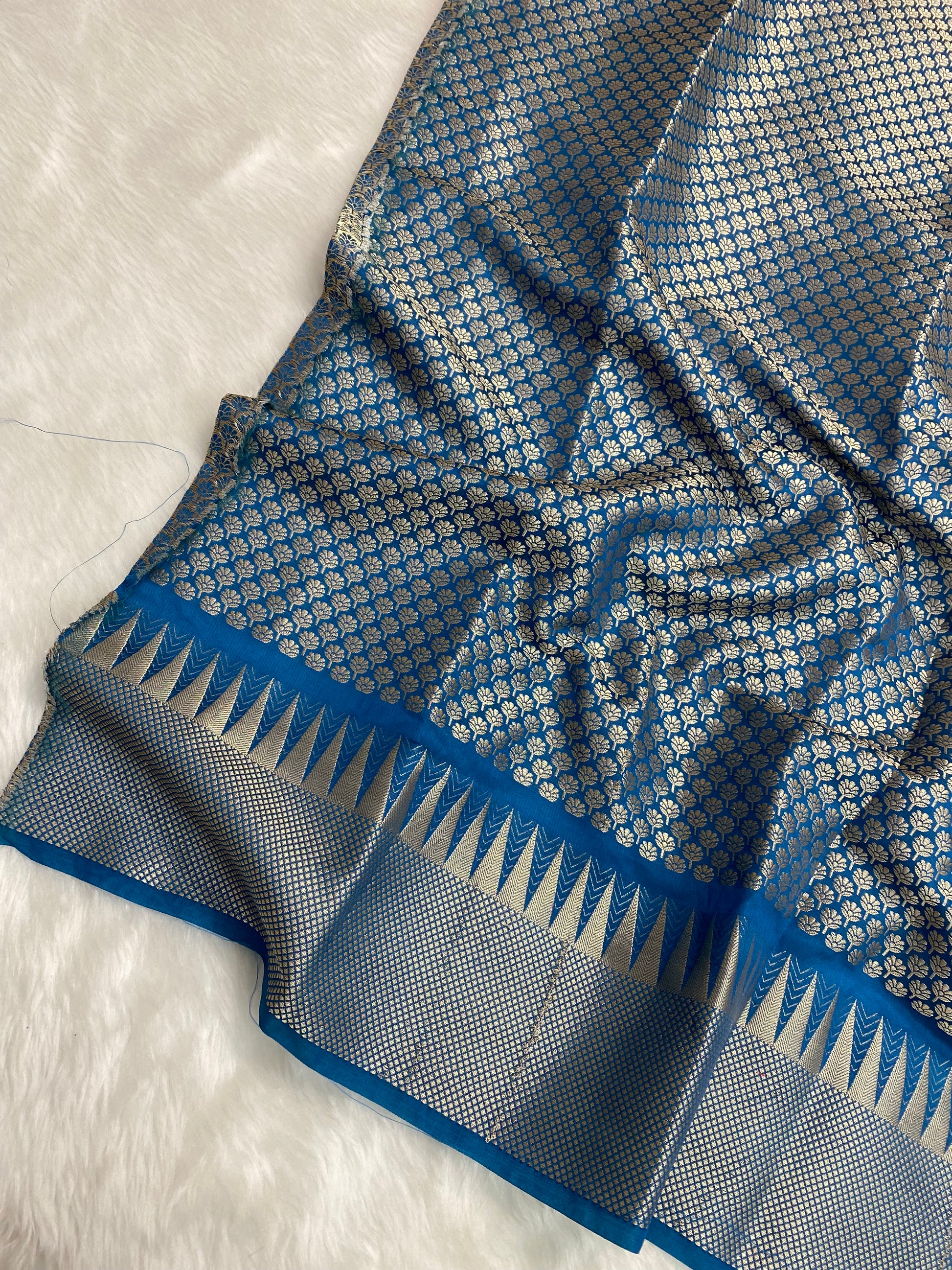 Jerman Blue Viscose Cotton Banarasi Saree
