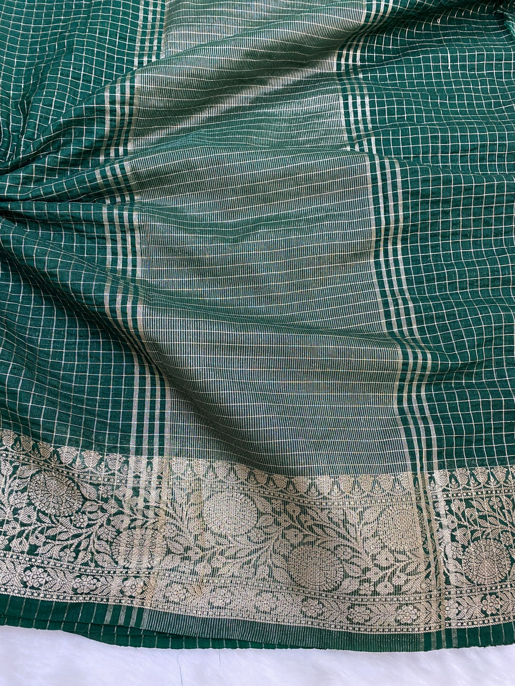 Green Cotton Check Banarasi Saree