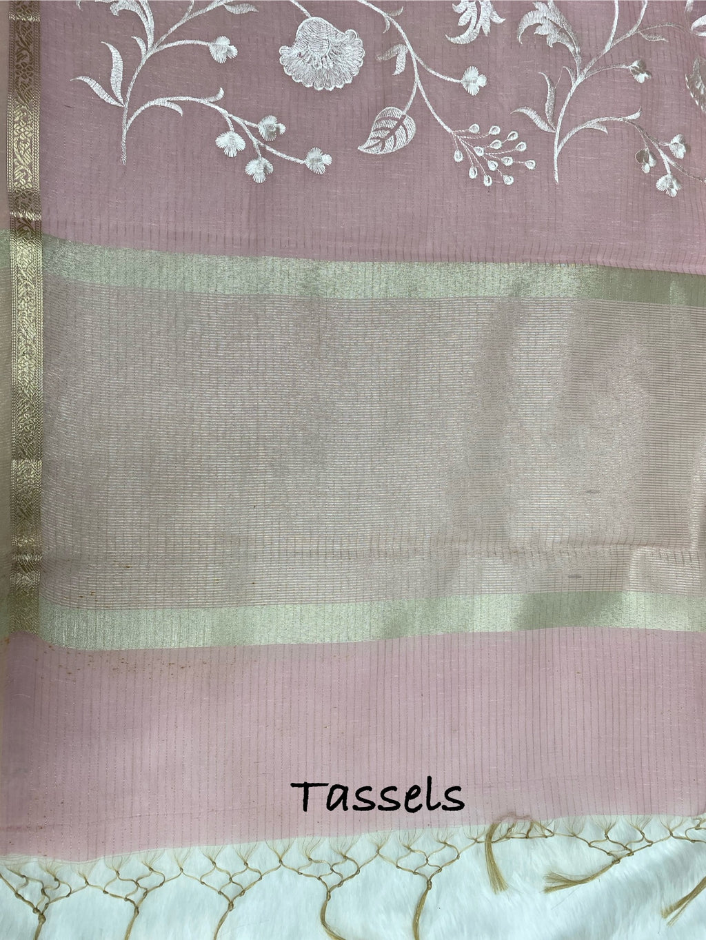 Pink linen cotton embroidery Banarasi saree