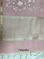 Pink linen cotton embroidery Banarasi saree
