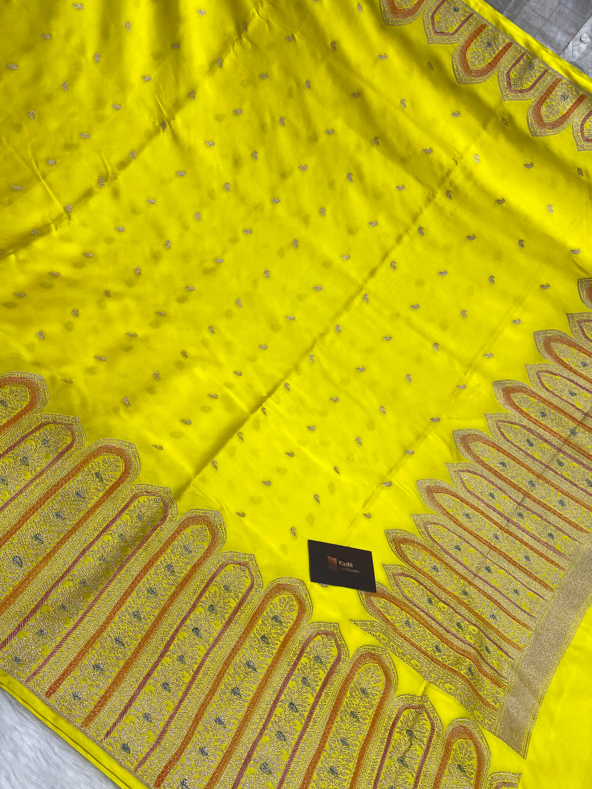 Light yellow mashru silk banarasi saree