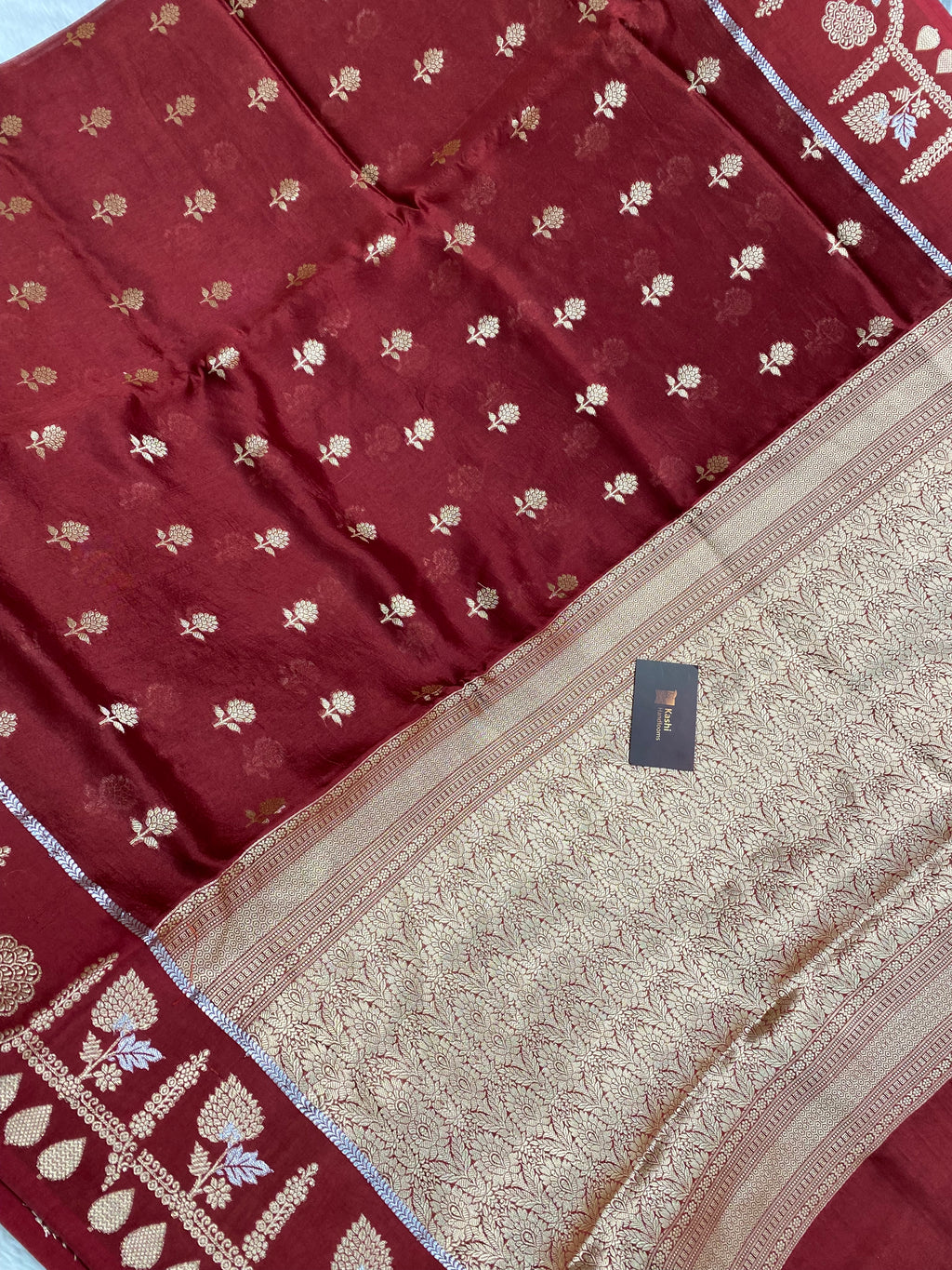 100% pure viscose maroon Banarasi saree