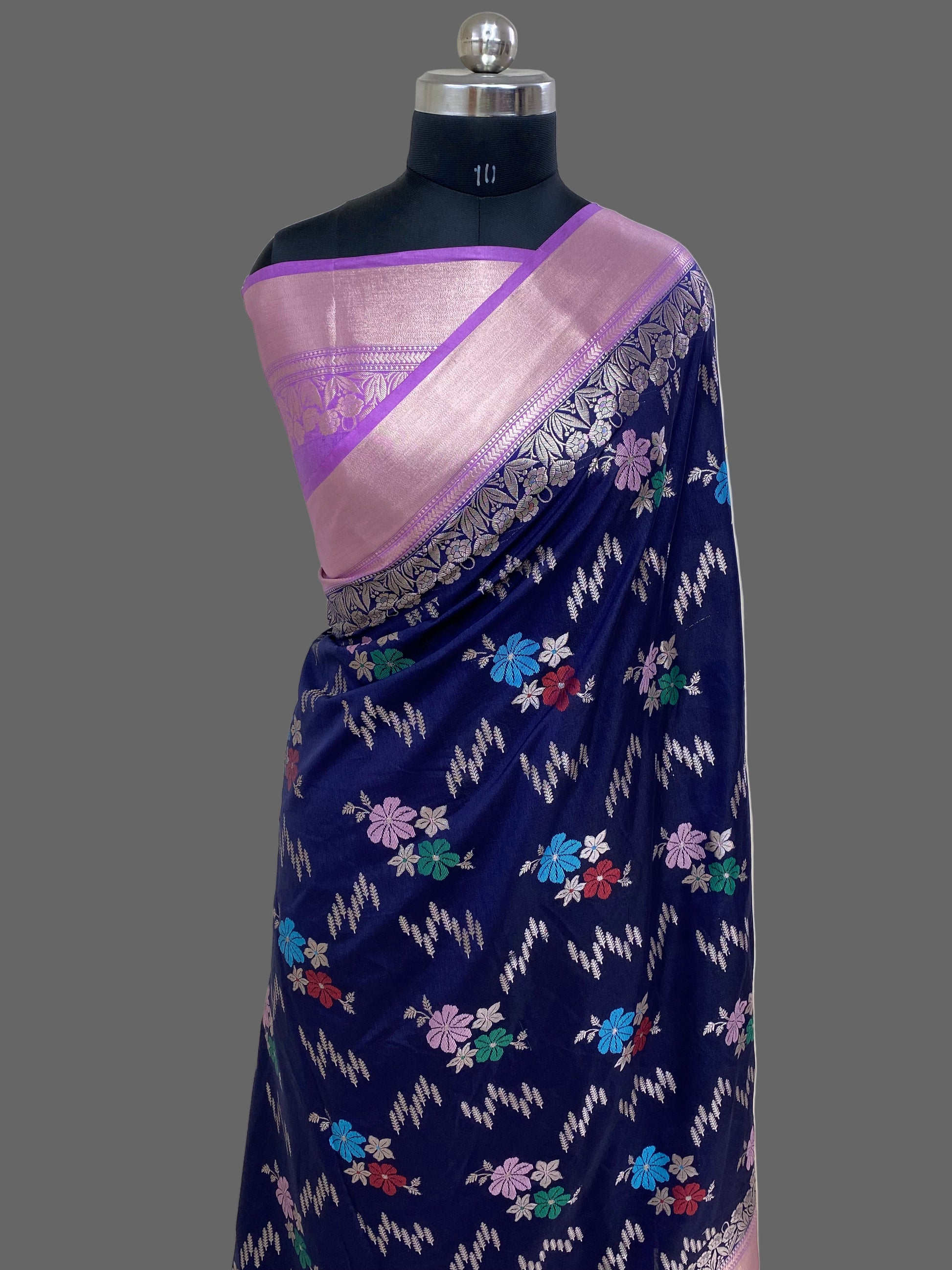 Navy Blue Katan Silk Banarasi Saree