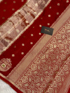 Red semi rao mango tissue Banarasi saree