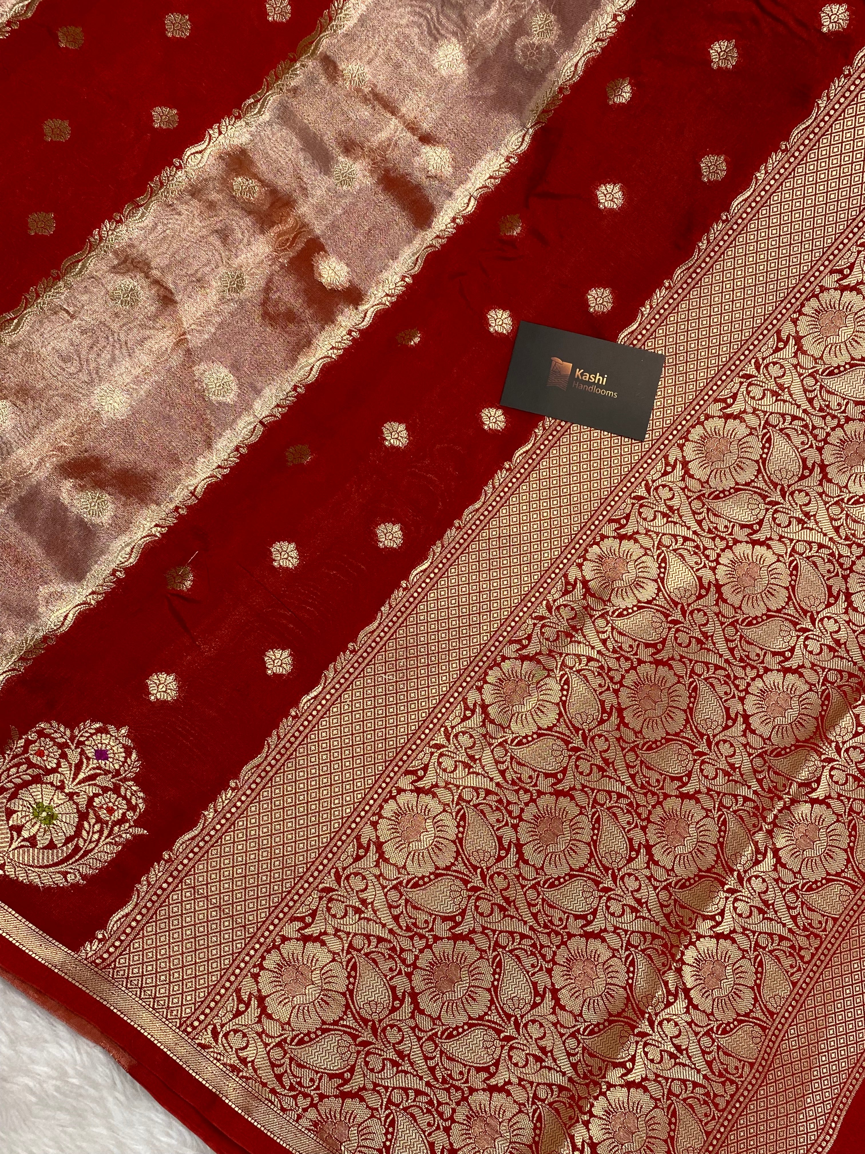 Red semi rao mango tissue Banarasi saree