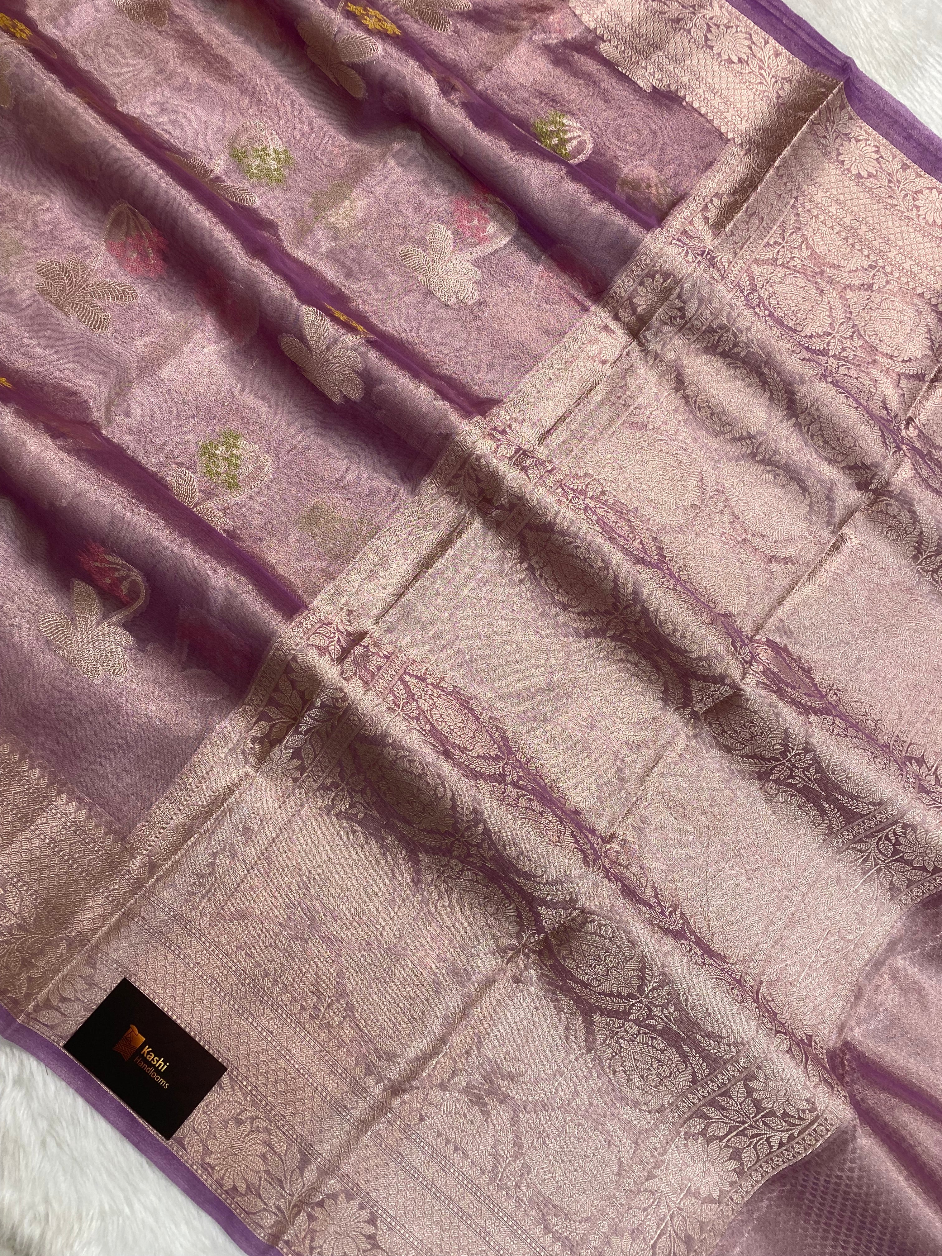 Lavender premium tissue silk banarasi saree