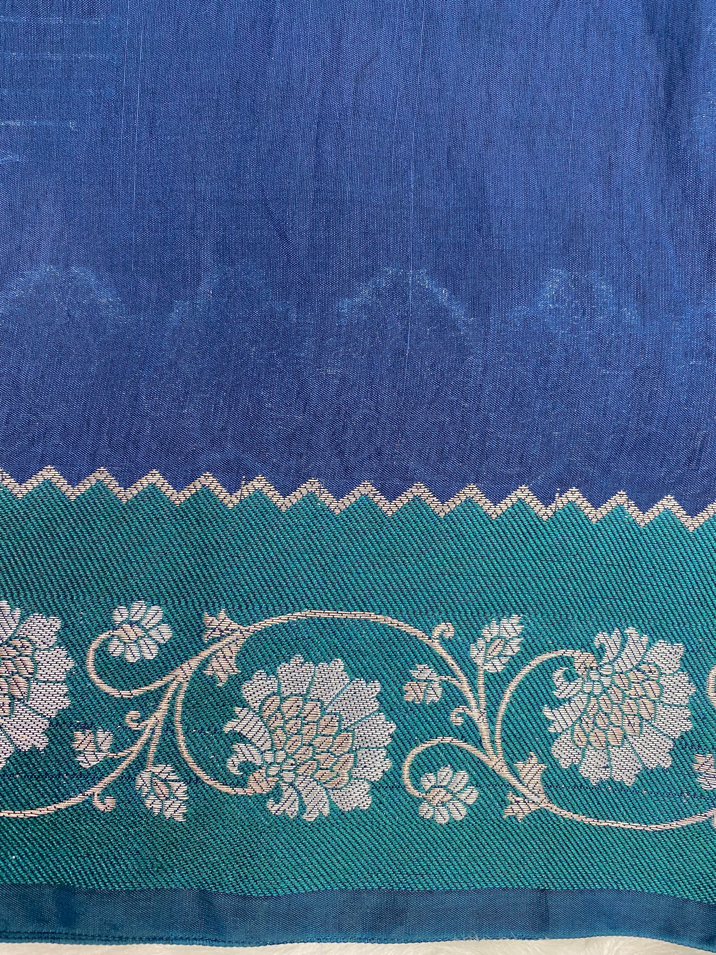 Jerman Blue Raw Mango silk Banarasi Saree
