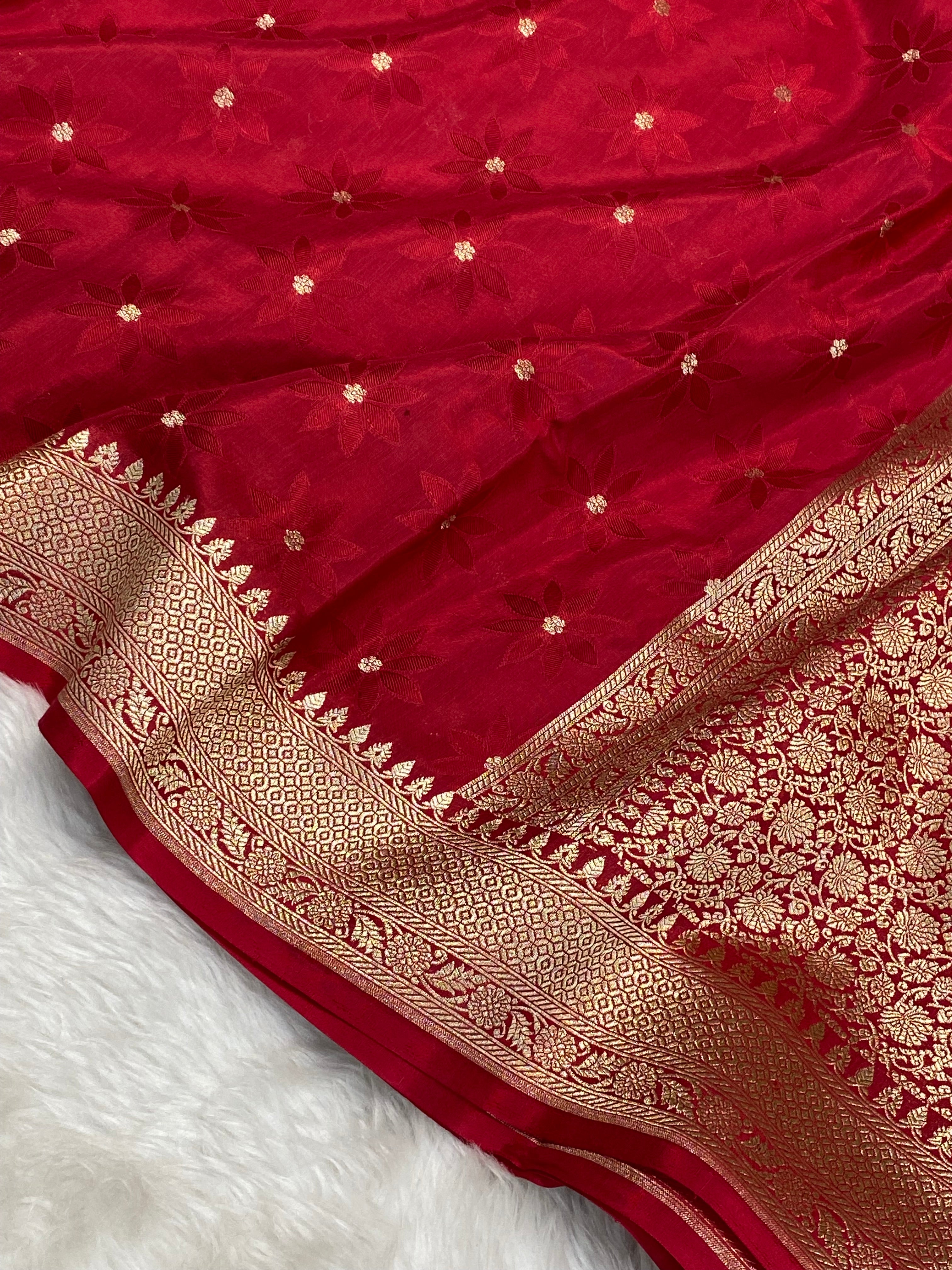 Pure viscose Red Color  Banarasi Saree