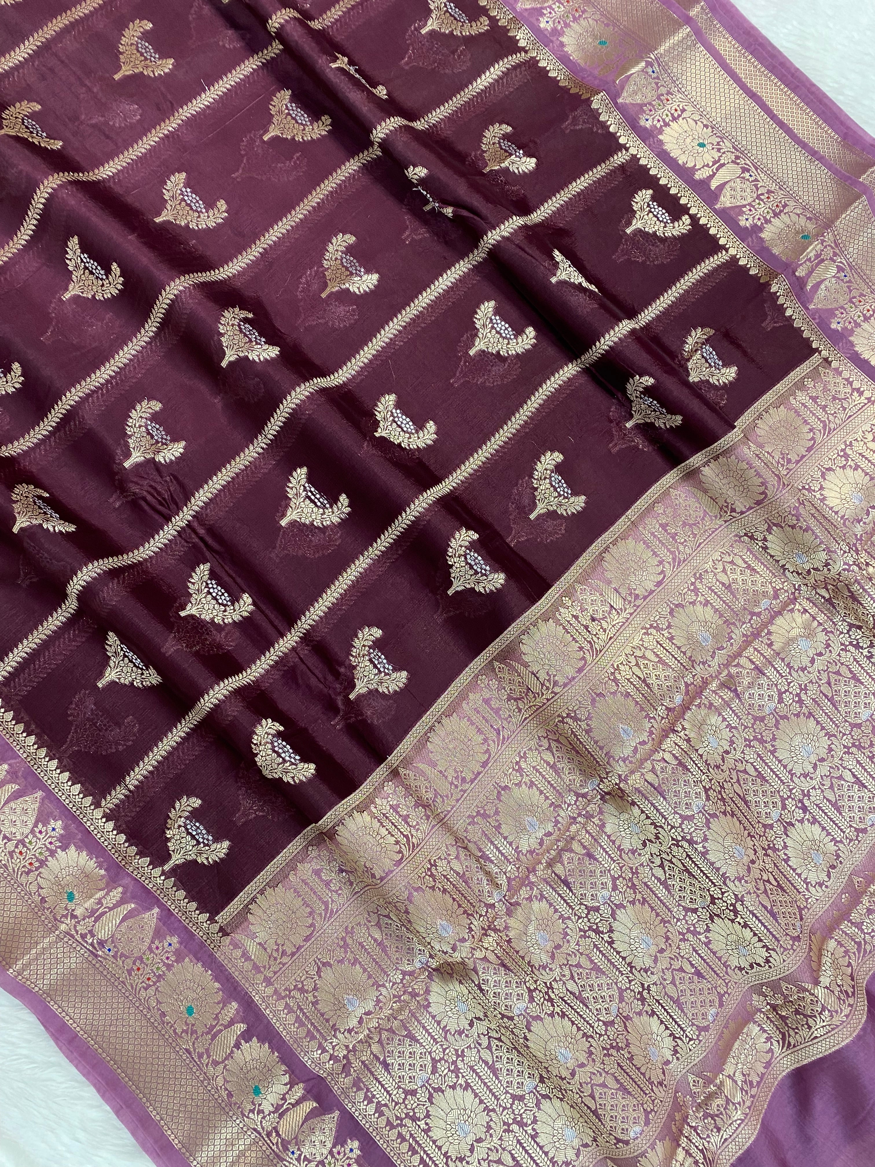 Wine Raw mango Banarasi Saree
