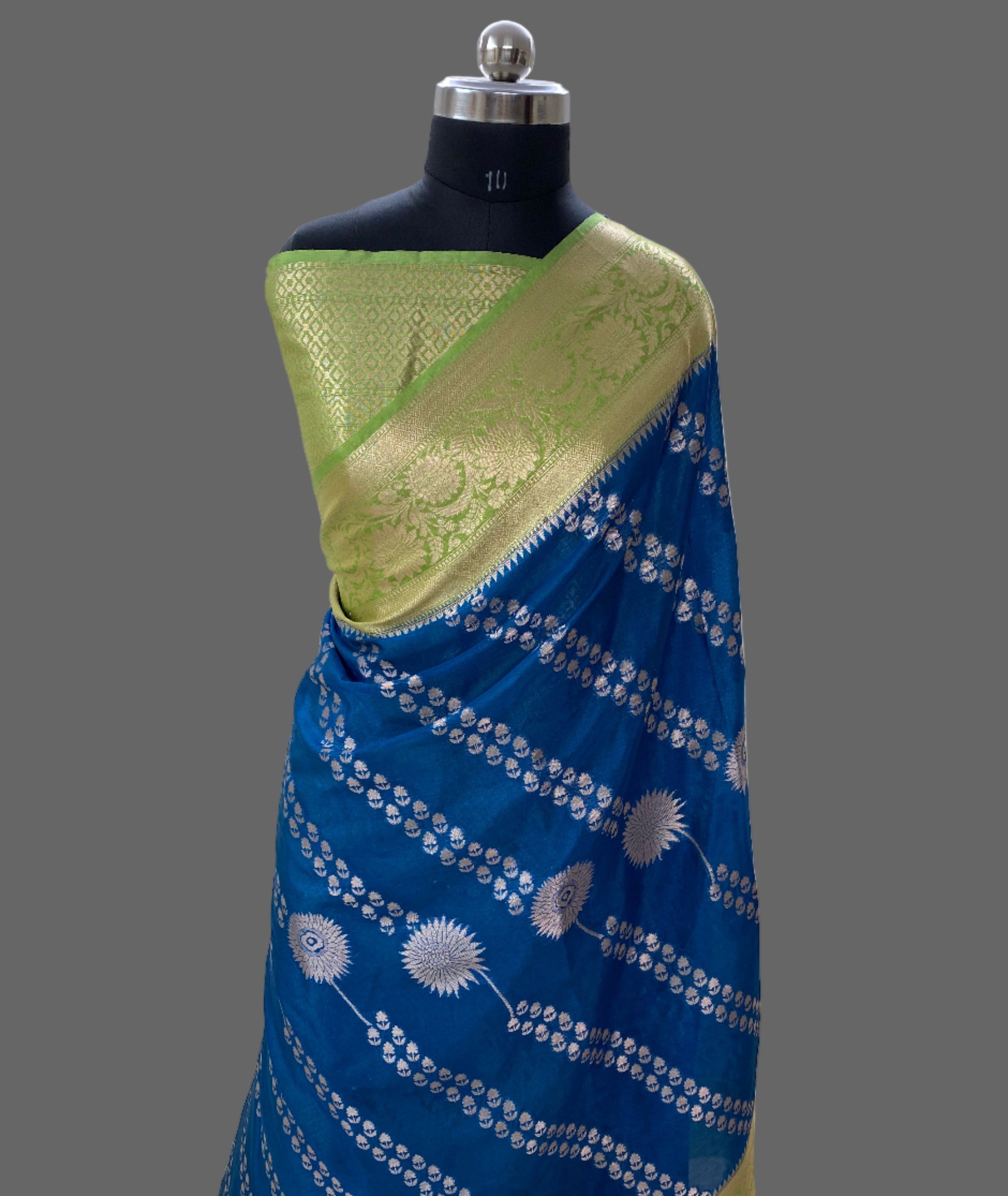 Jerman Blue crepe Silk Banarasi Saree