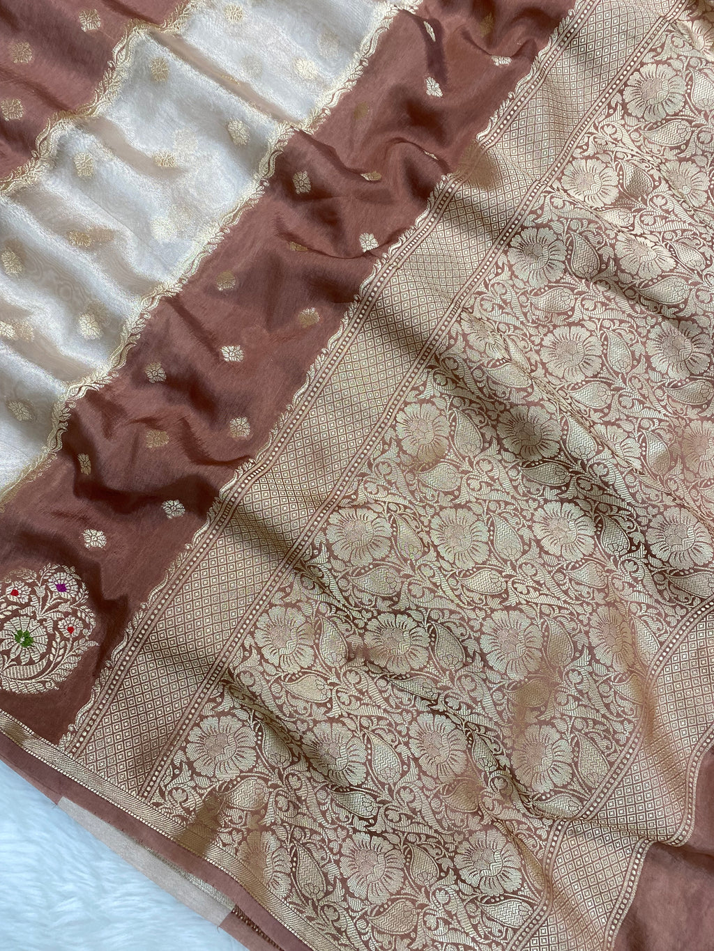 Brown Raw Mango Tissue Silk Banarasi Saree