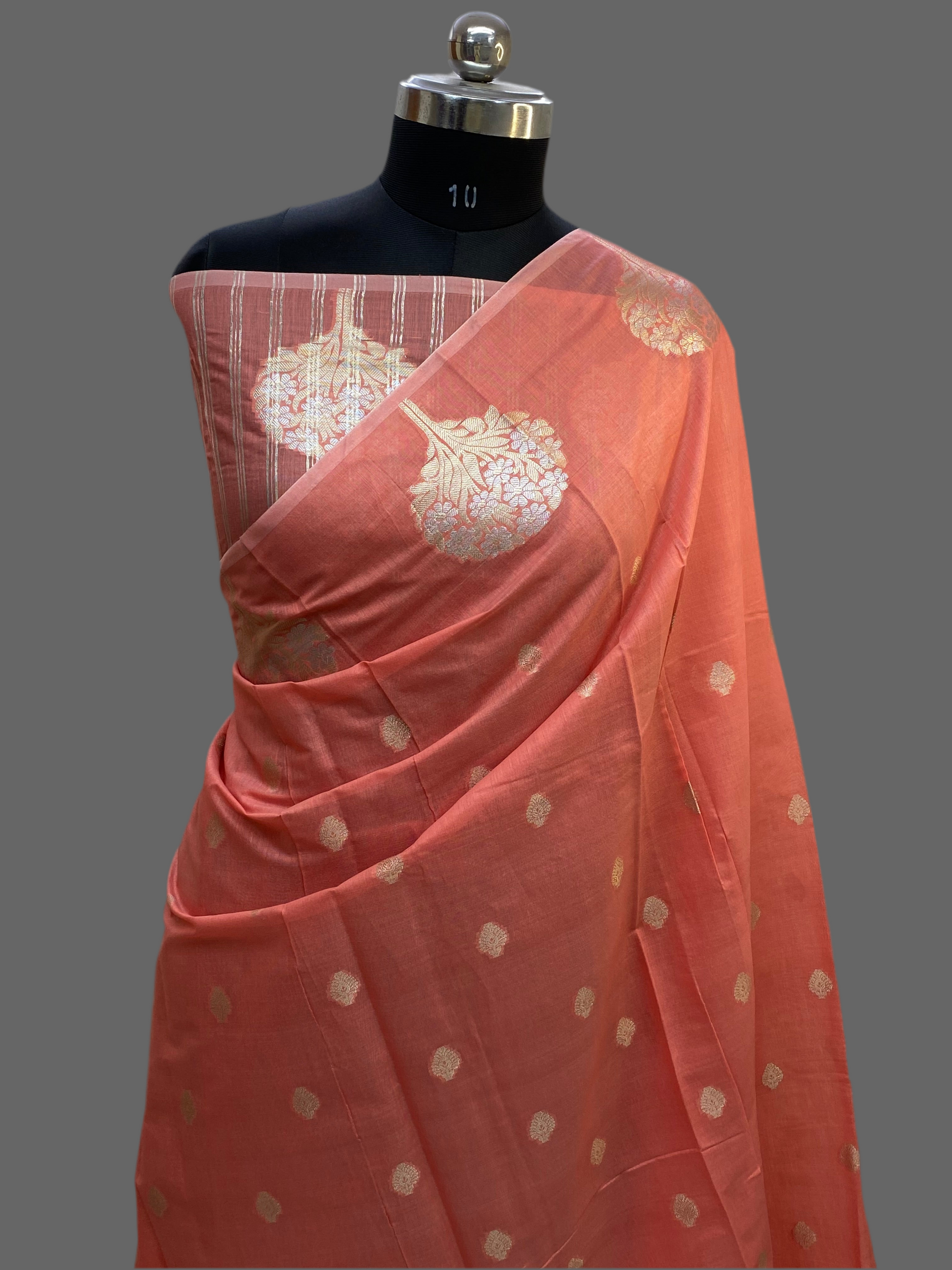 Peach Cotton Silk Banarasi Saree