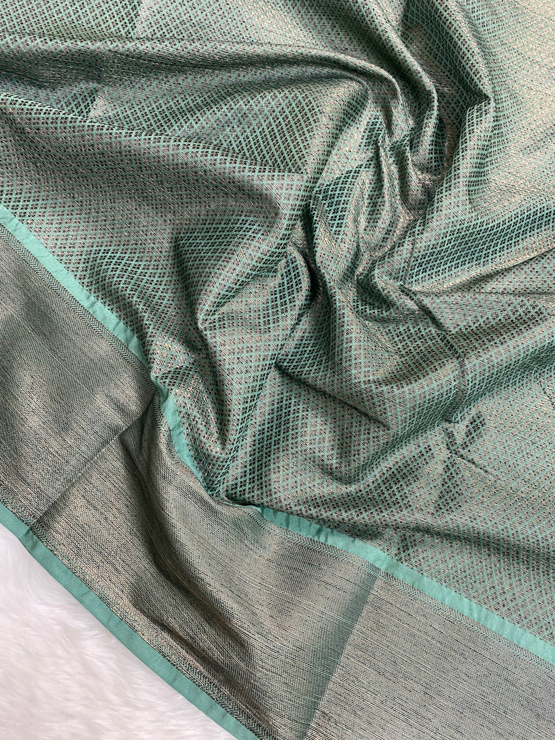 Sea Green Semi Georgette Banarasi Saree