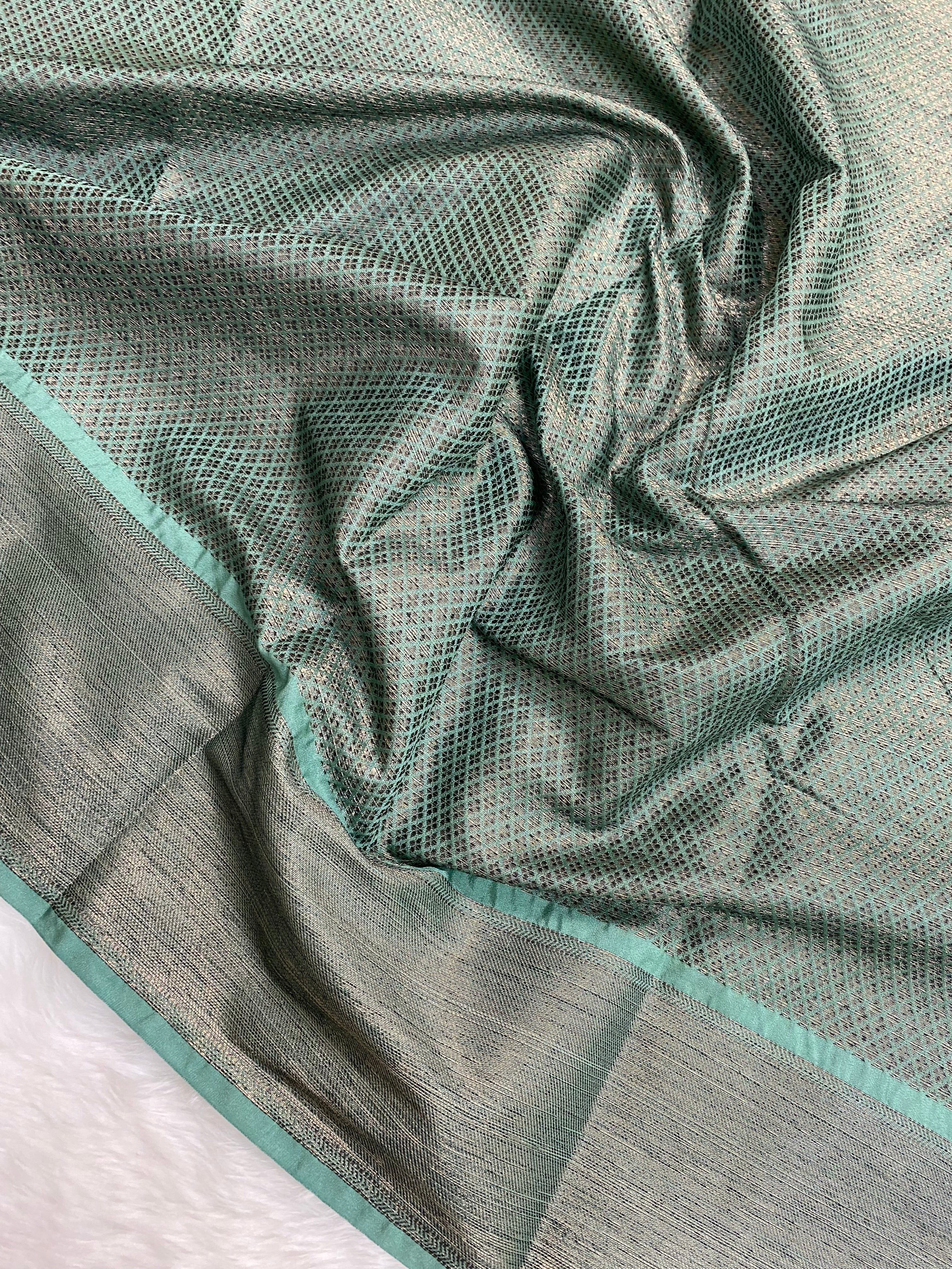 Sea Green Semi Georgette Banarasi Saree