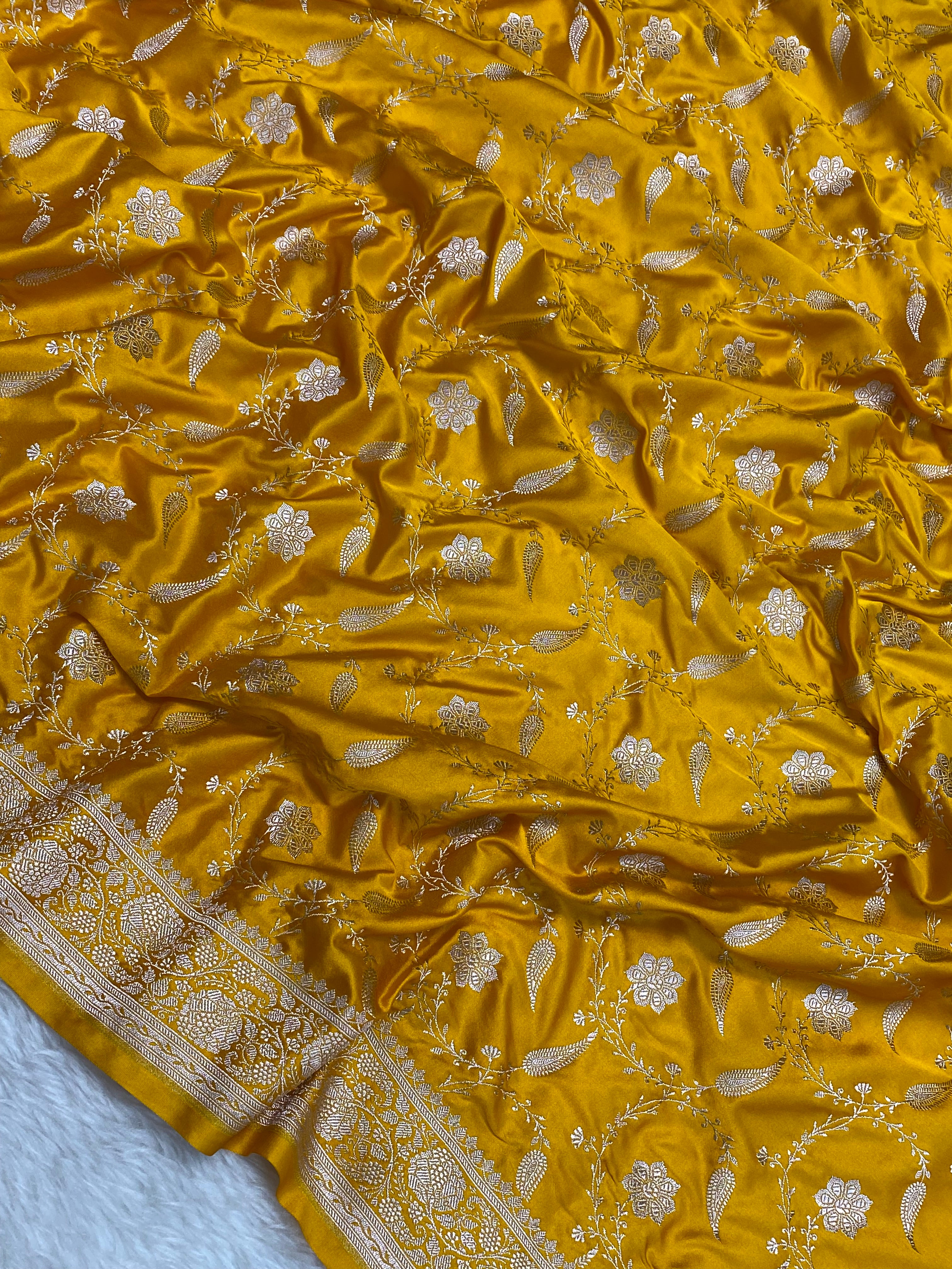 Mustard colour mashru silk banarasi saree