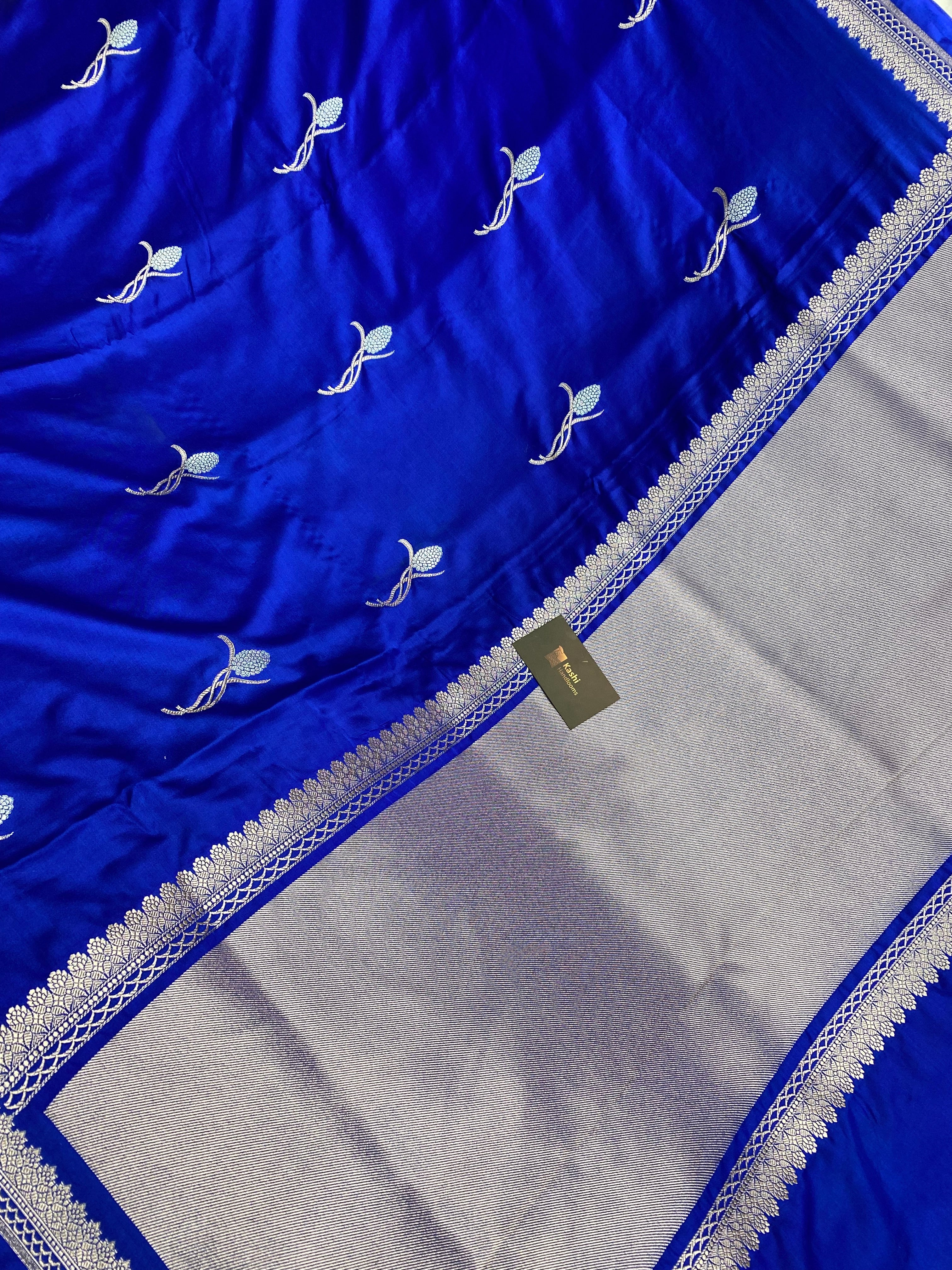 Wedding Special Royal Blue Mashru Silk Banarasi Saree with Buti Design