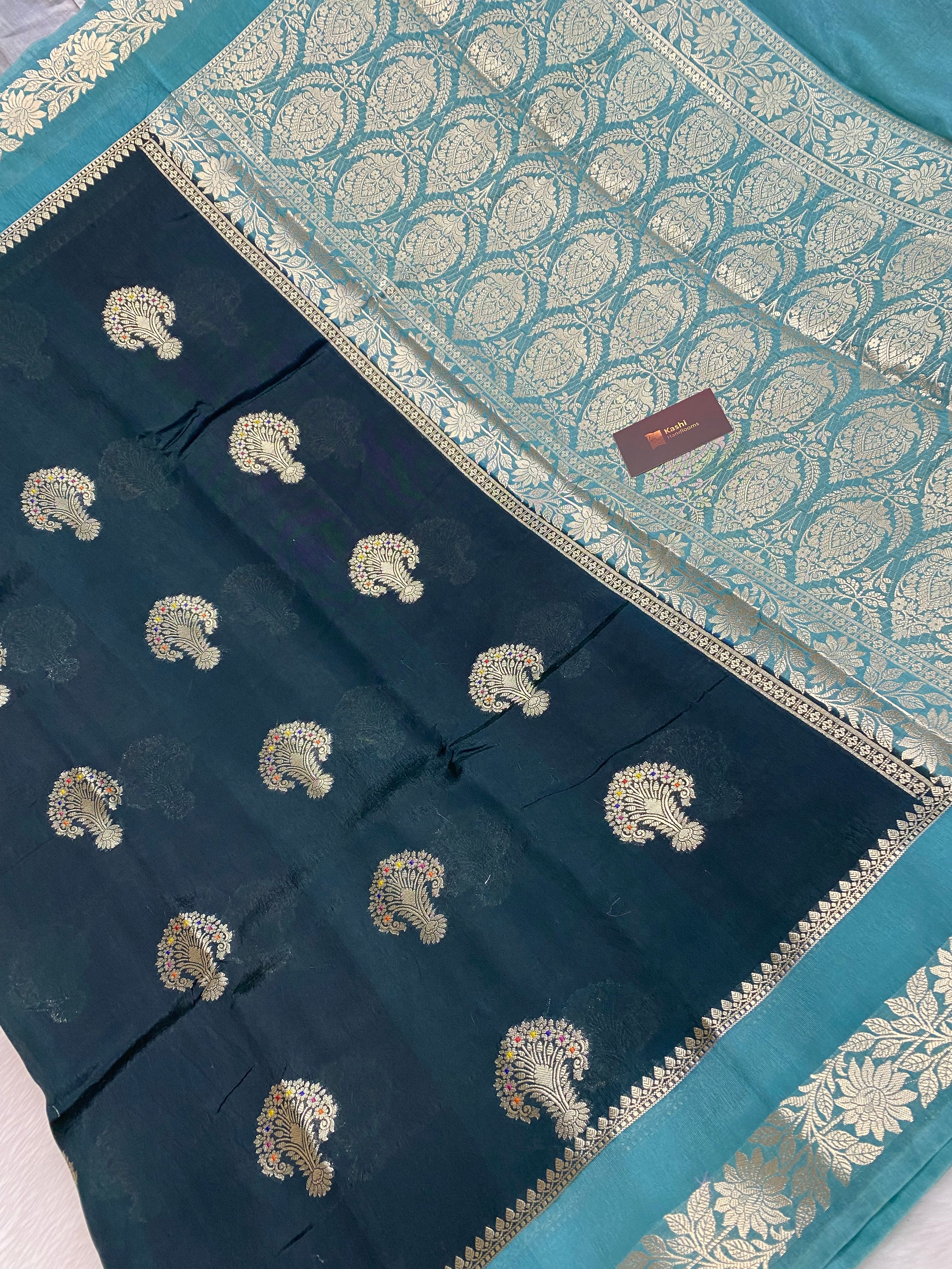 Dark green Raw mango silk banarasi saree