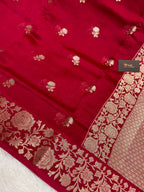100% pure viscose Cherry Rani color Banarasi Saree