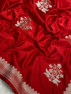 Red colour mashru silk Banarasi saree with butaa