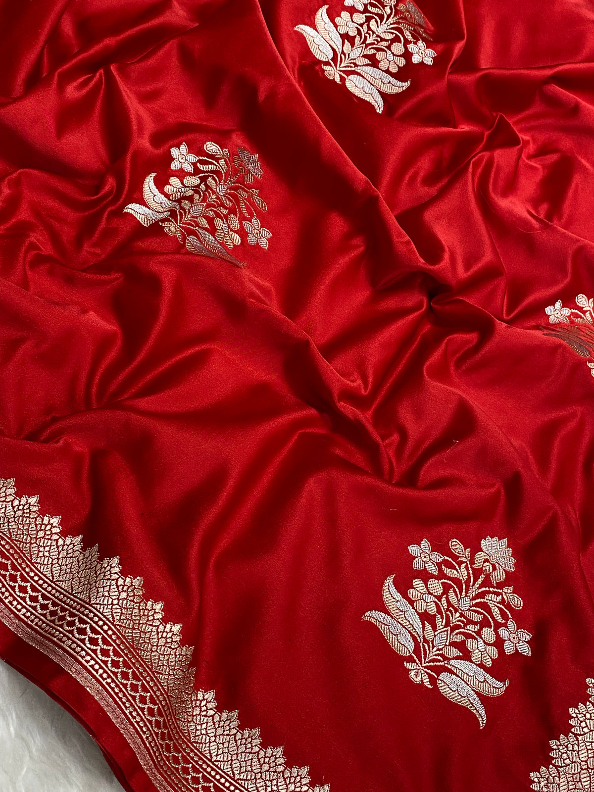Red colour mashru silk Banarasi saree with butaa