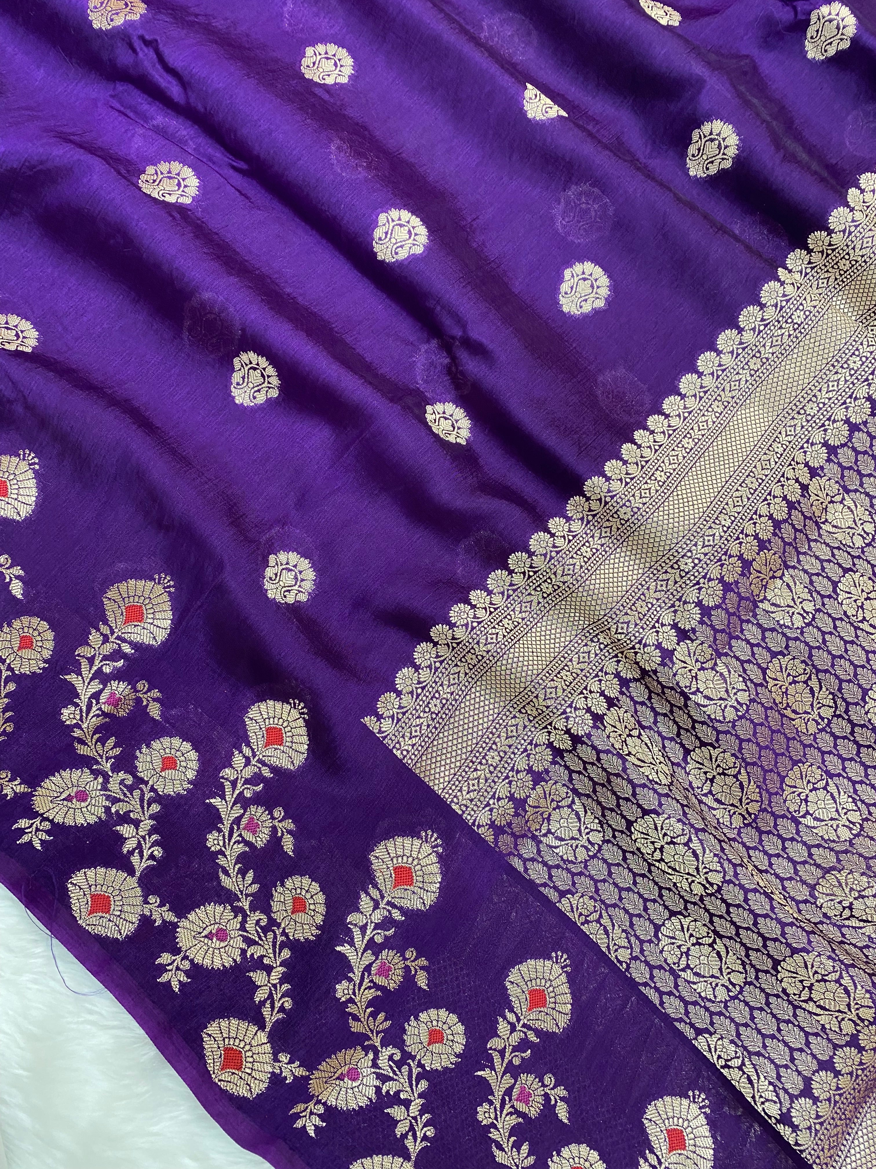 Purple semi Raw mango Banarasi Saree