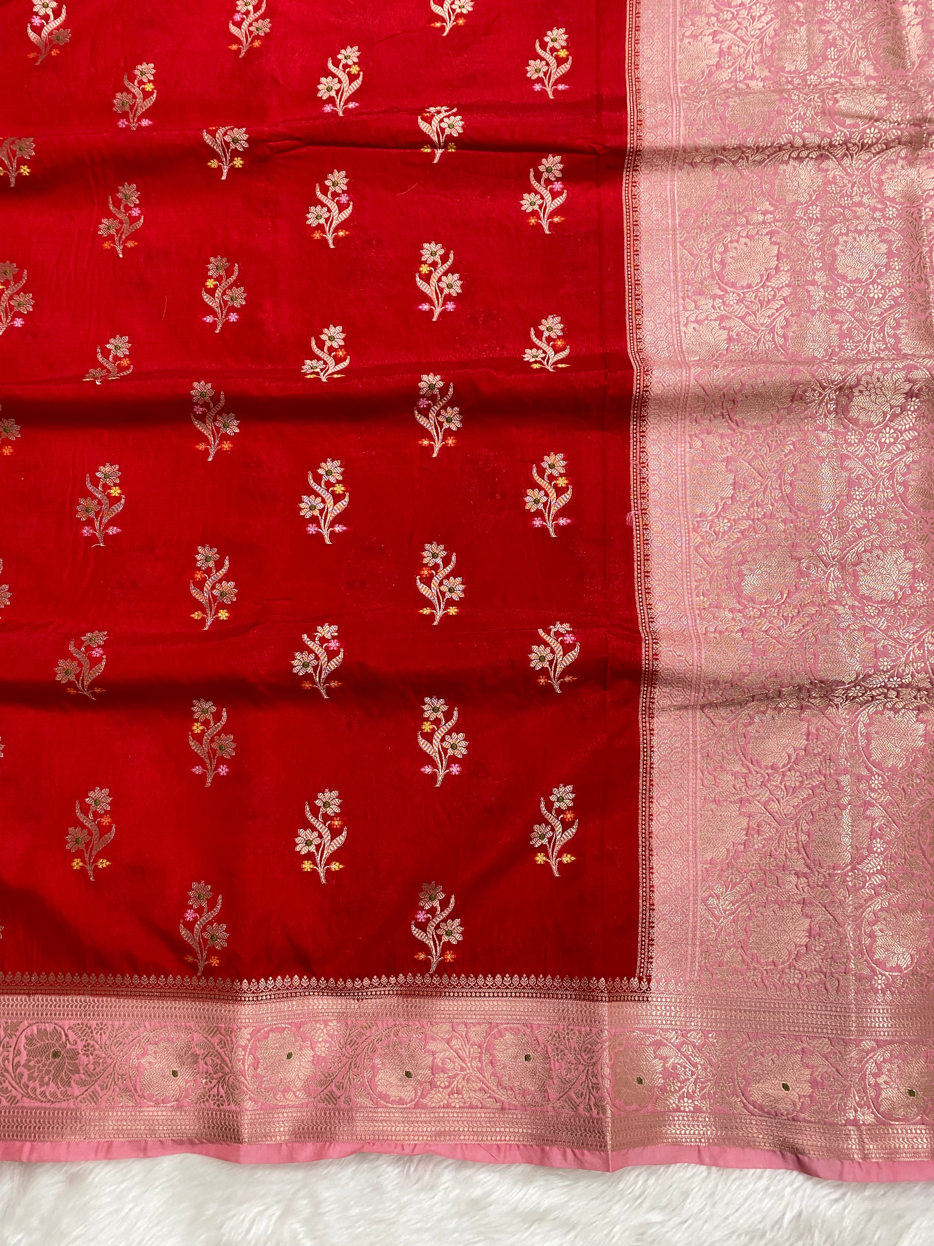 Red monga Silk Banarasi Saree
