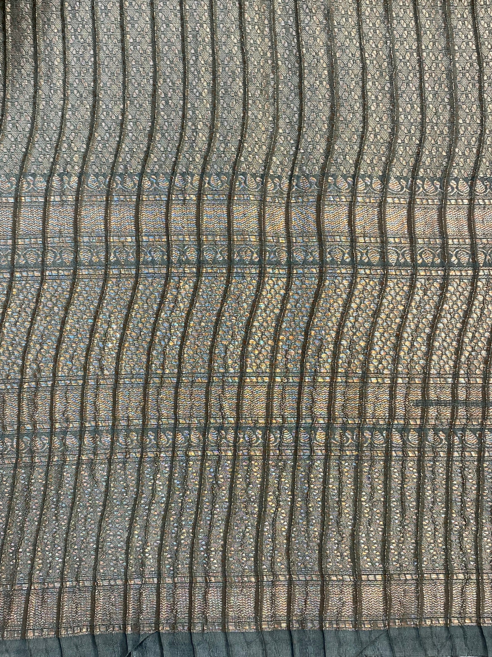Grey Boarder Buti with Crush Chinya Silk Banarasi Saree