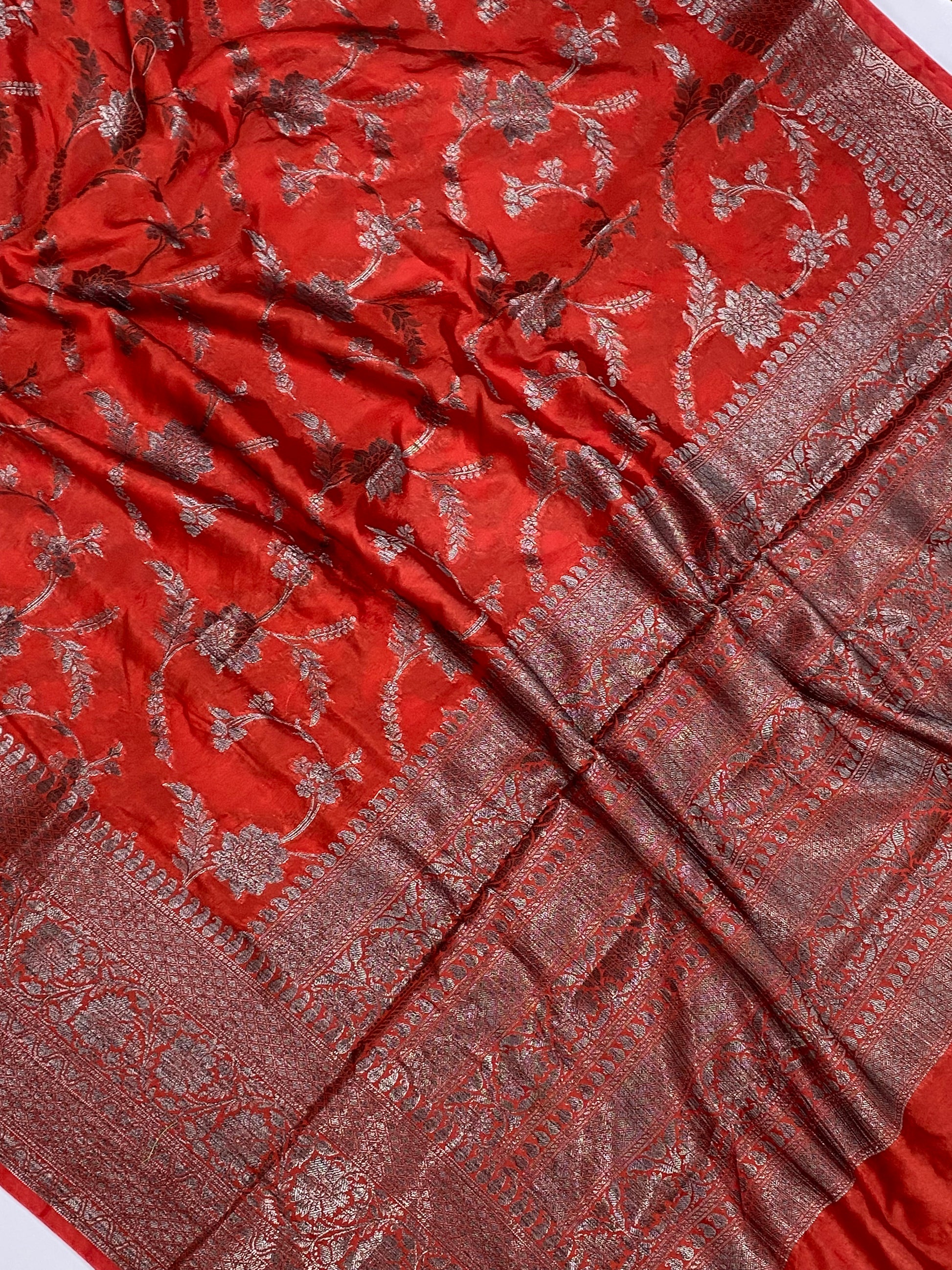 Red Georgette Jangla Pattern Banarasi Saree