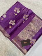Purple  colour 100% pure cotton Banarasi saree