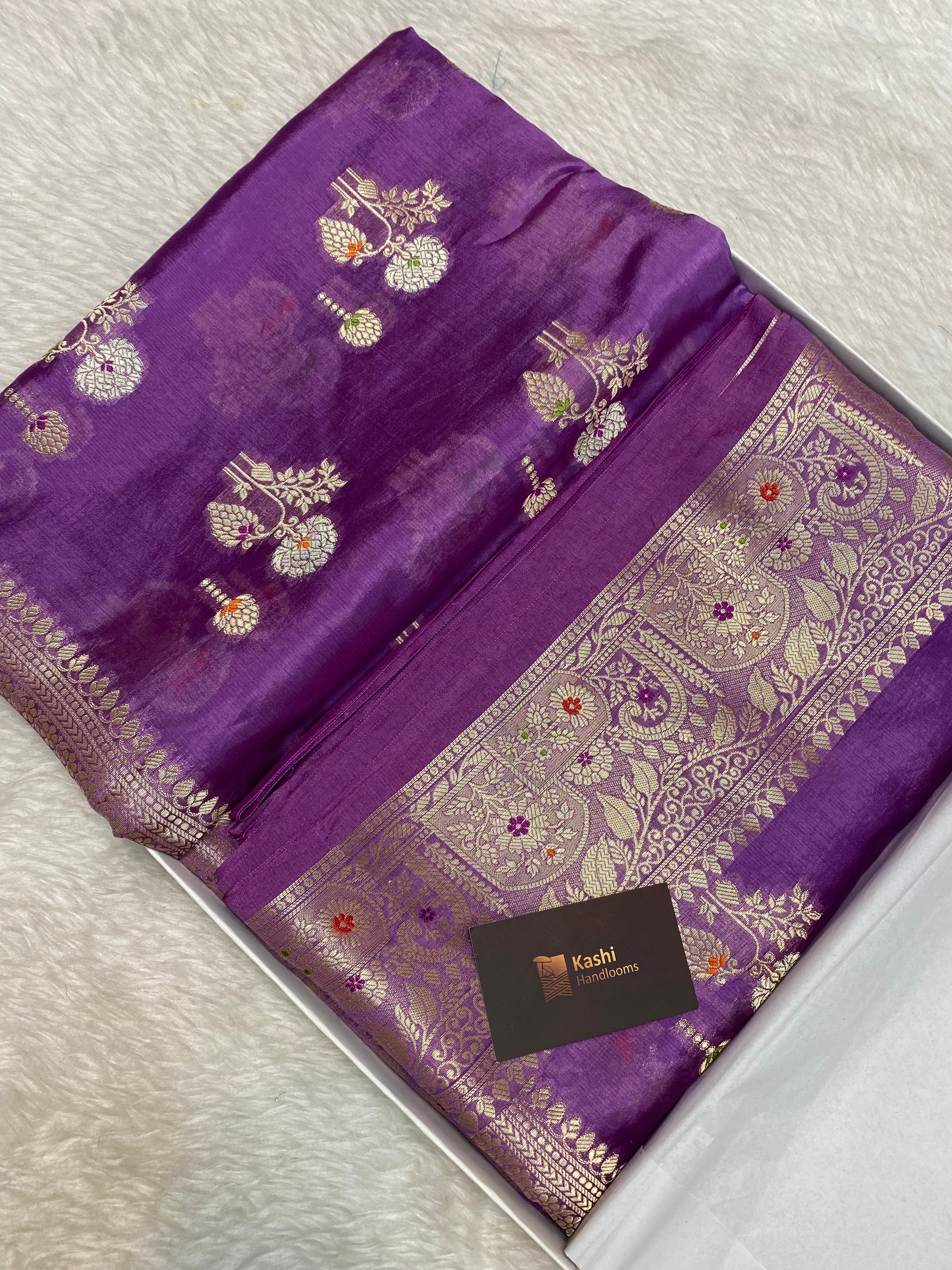Purple  colour 100% pure cotton Banarasi saree