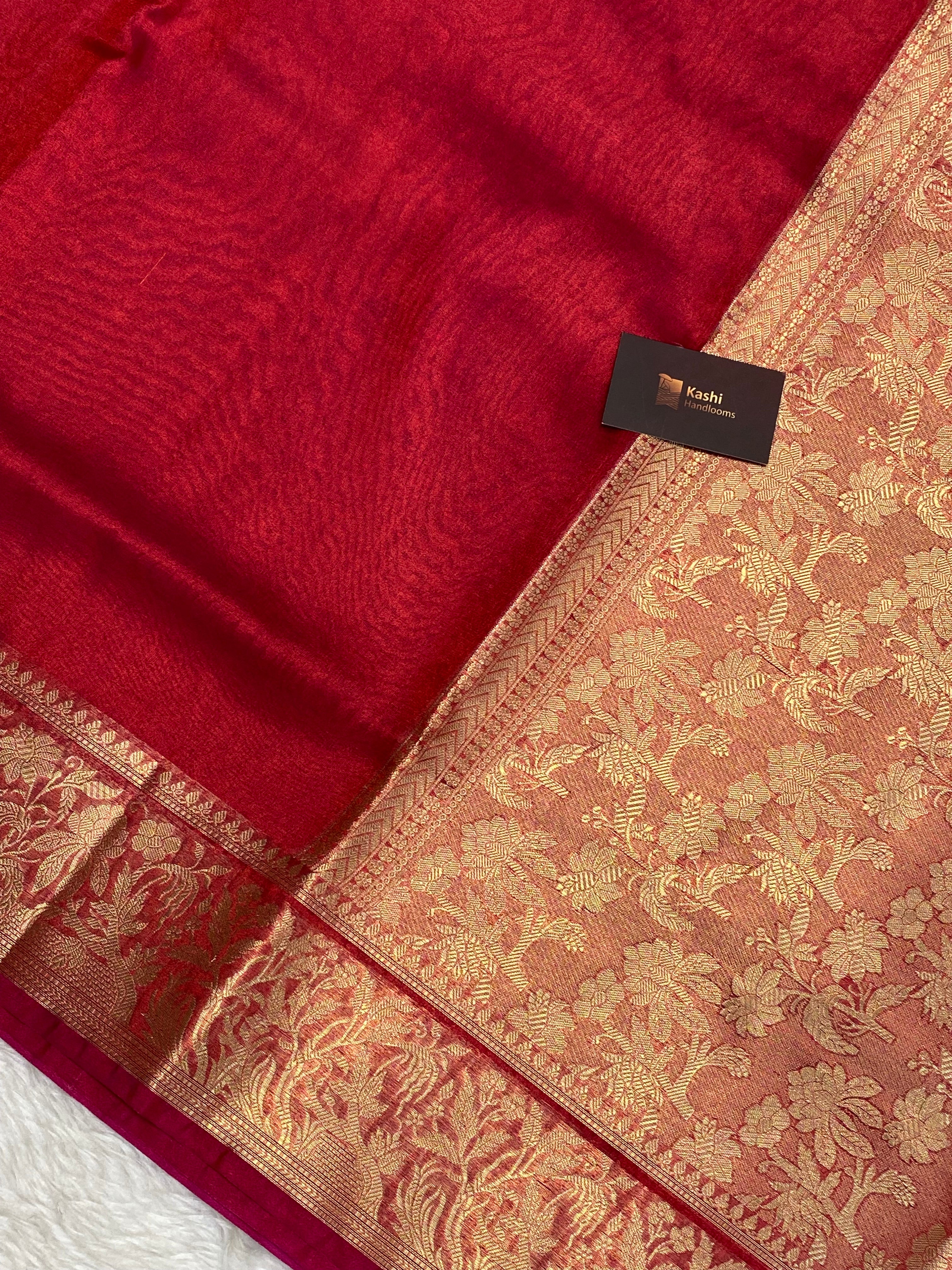 Red dhoop chaw tissue banarasi silk saree