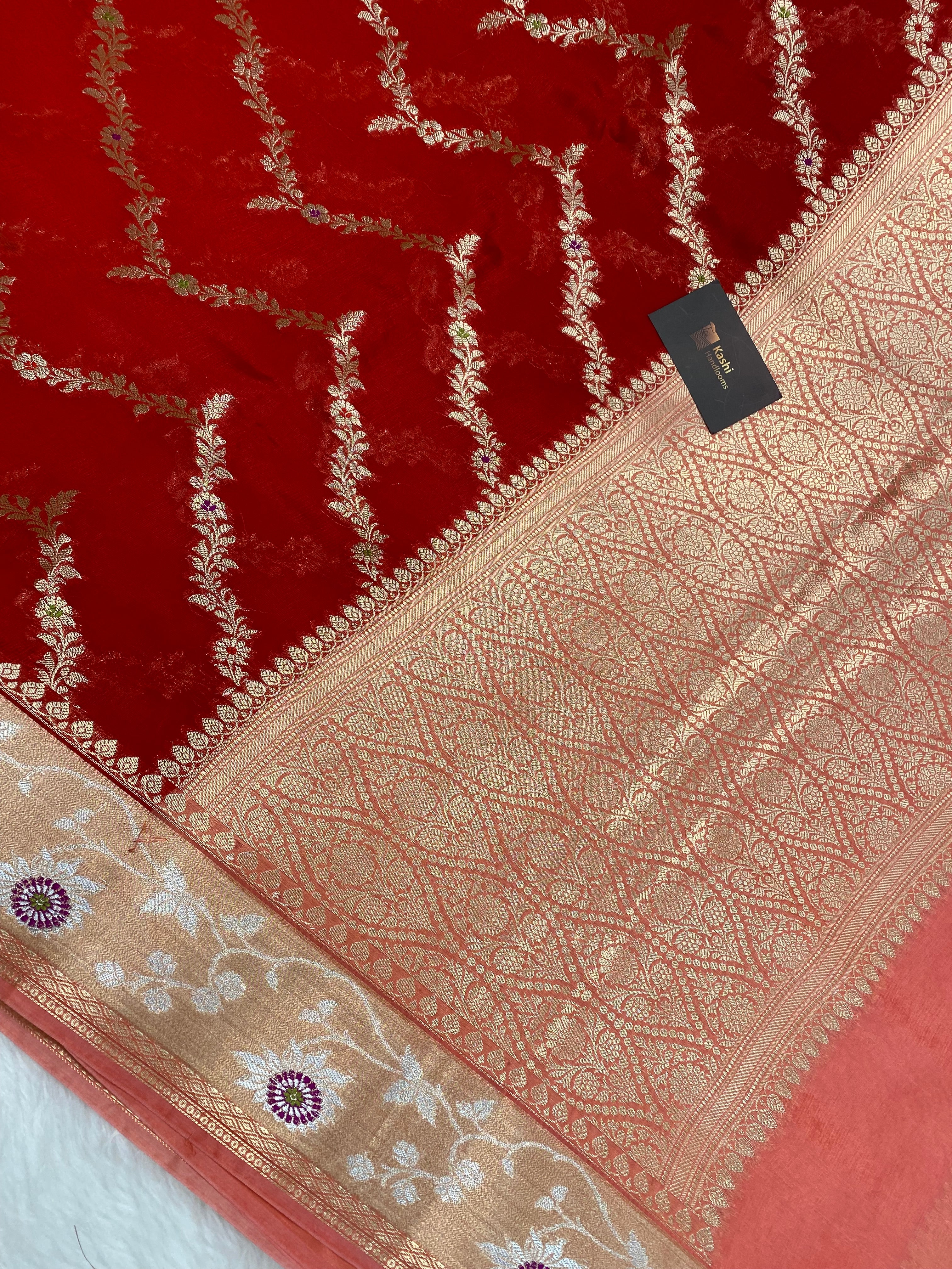 Red raw mango Banarasi saree