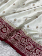Mashru silk banarasi saree with red border and Buti