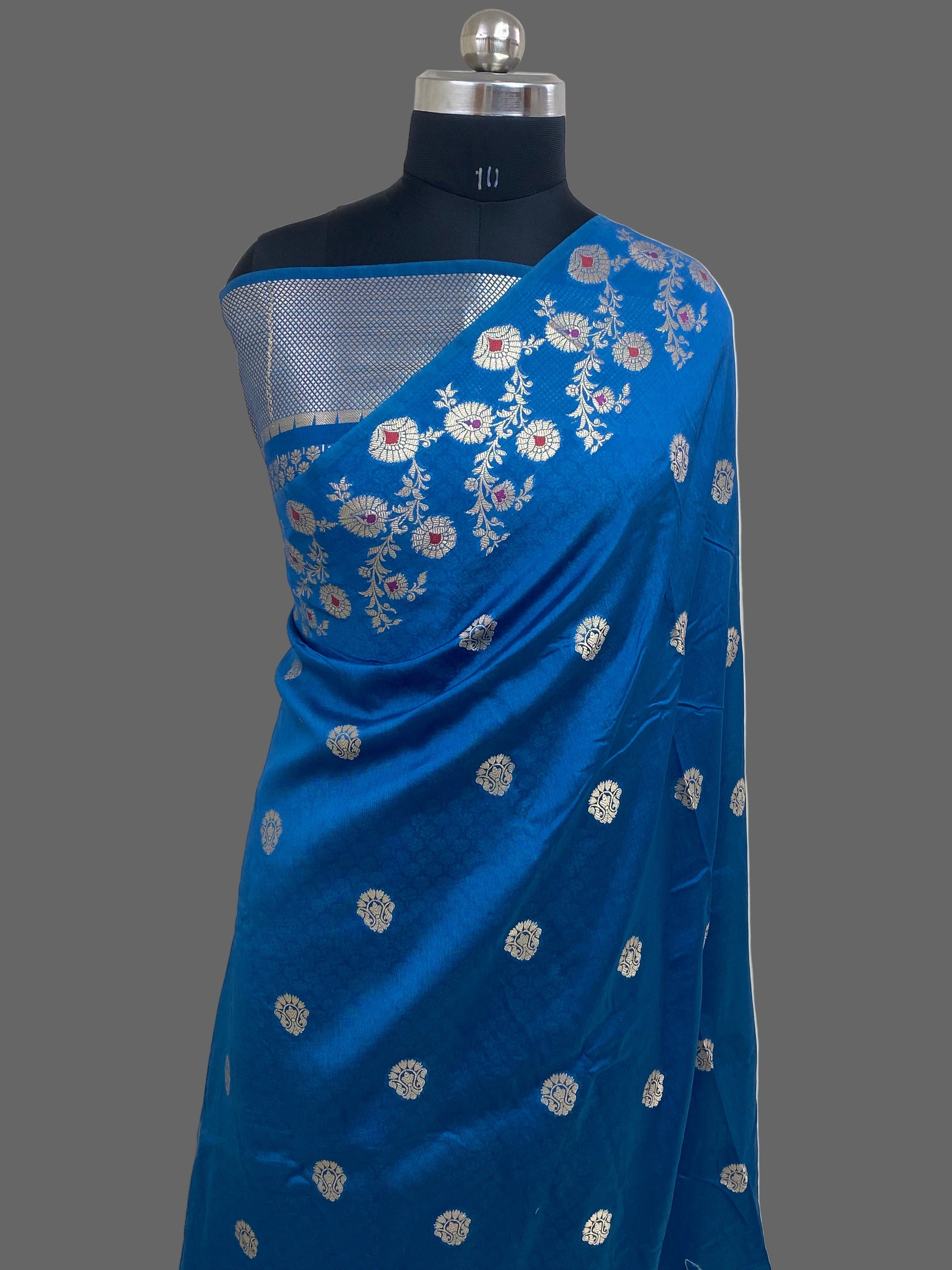 Jerman Blue Viscose Cotton Banarasi Saree